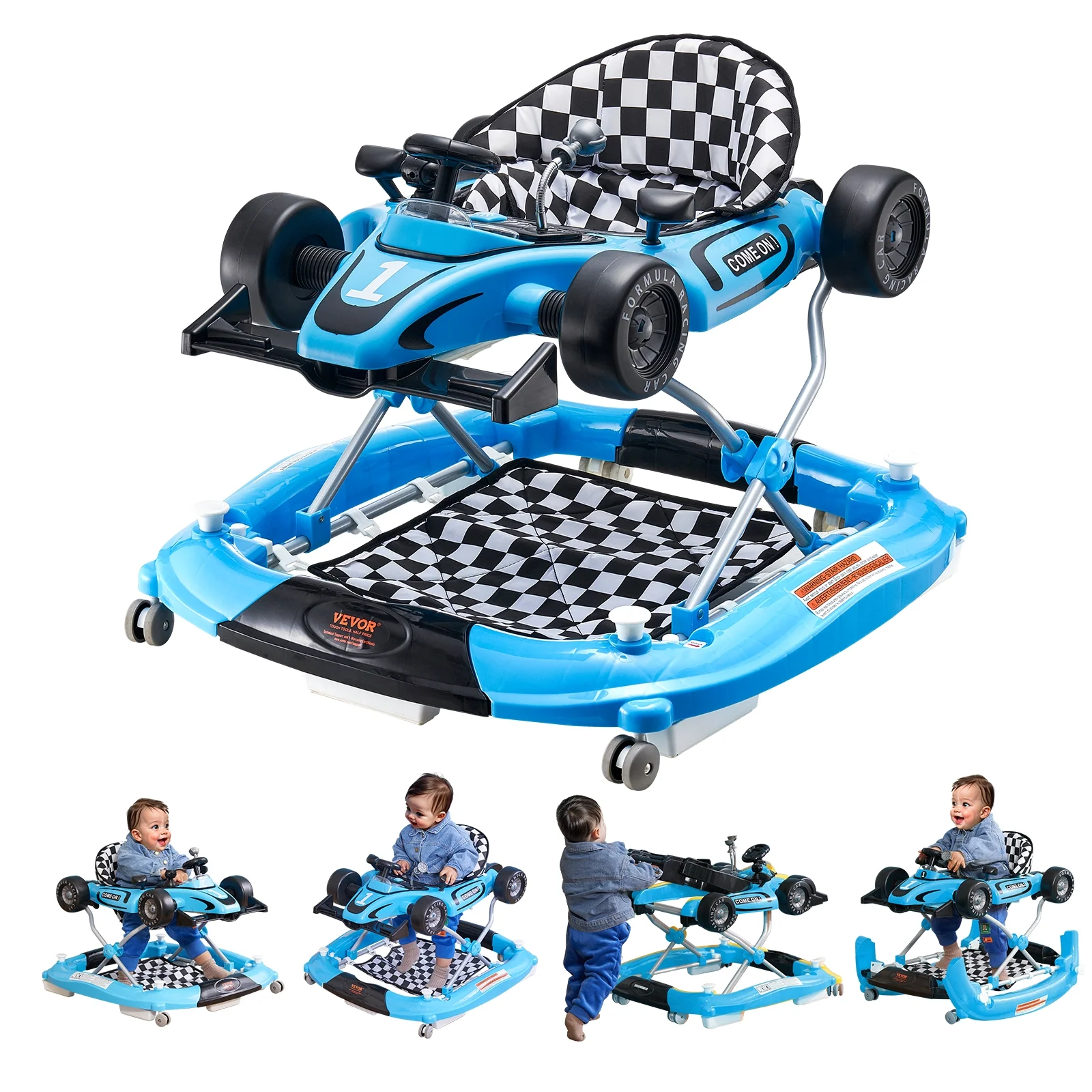 SKYSHALO Baby Walker 4 in 1, Foldable Height Adjustable Baby Walker with Wheels, Infant Toddler Walker with Foot Pads, Anti-Fall Baby Walkers and Activity Center for Boys and Girls 6-24 Months