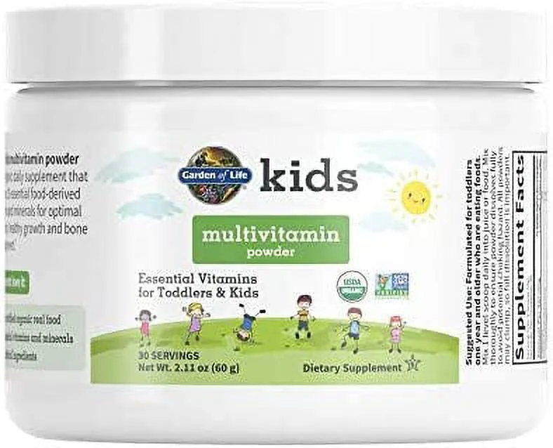 Garden of Life Kids Daily Multivitamin Powder for Toddlers & Kids, Organic, Non-GMO & Gluten Free, 15 Essential Vitamins, Minerals for Healthy Growth, 2.11 Oz