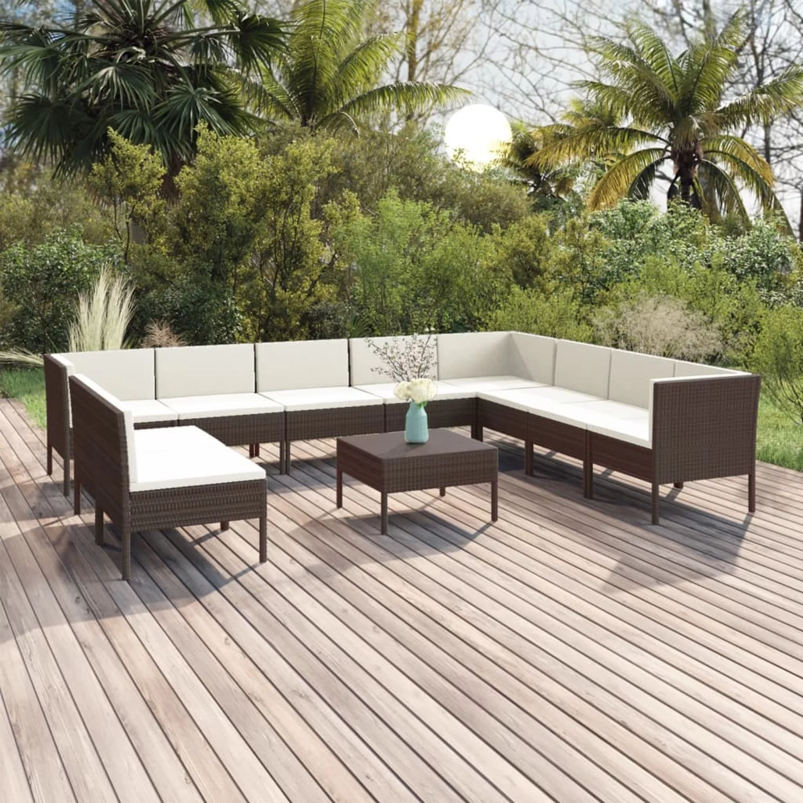 Aibecy 11 Piece Patio Set with Cushions Poly Rattan Brown