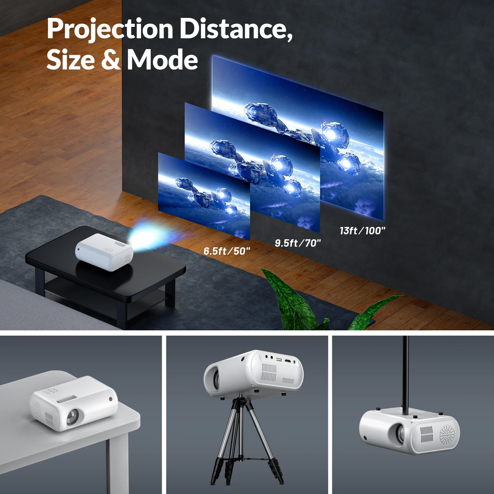 ELEPHAS Mini Home Movie Projector White Portable Outdoor Projector with 6500 Lux and Full HD 1080P