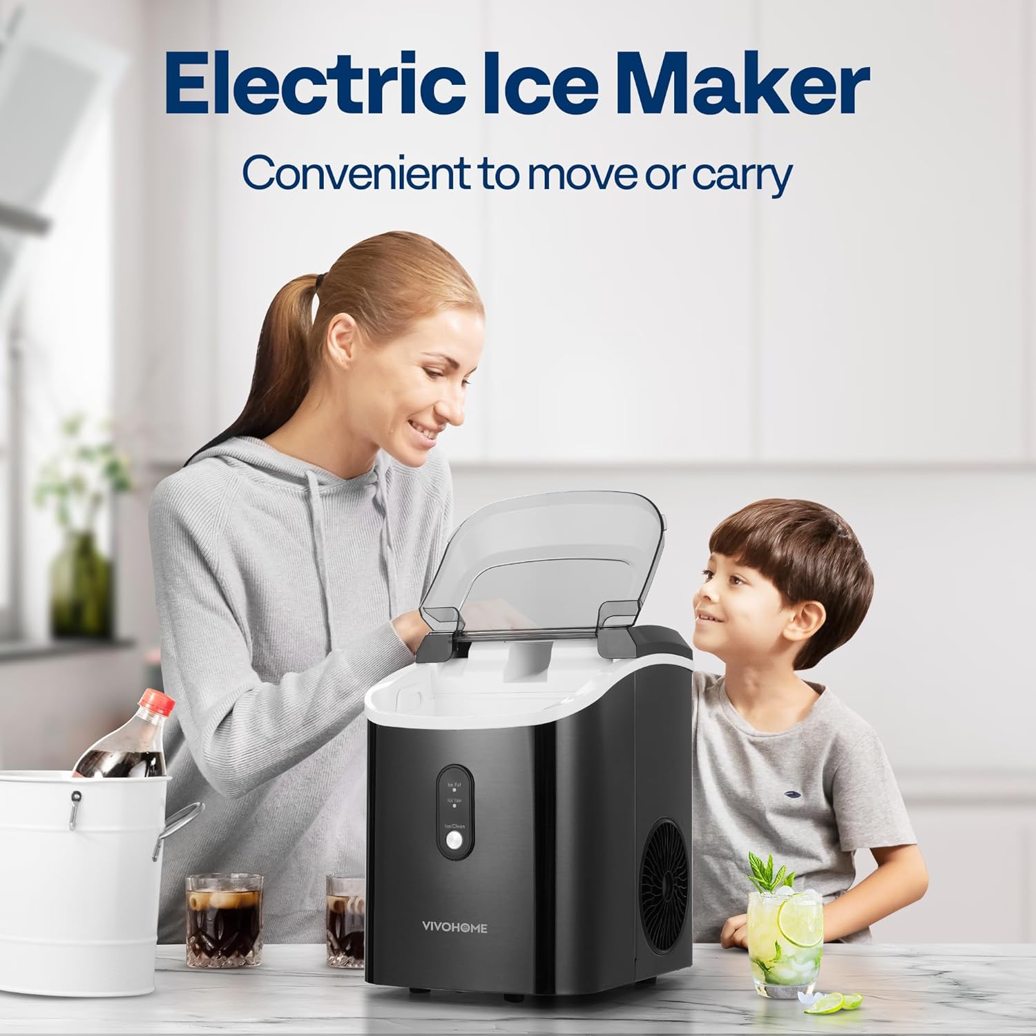 SPECSTAR Nugget Ice Maker Countertop, Portable Ice Maker Machine with Hand Scoop 10 Ice Bags and Self Cleaning Function 33lbs/Day Black