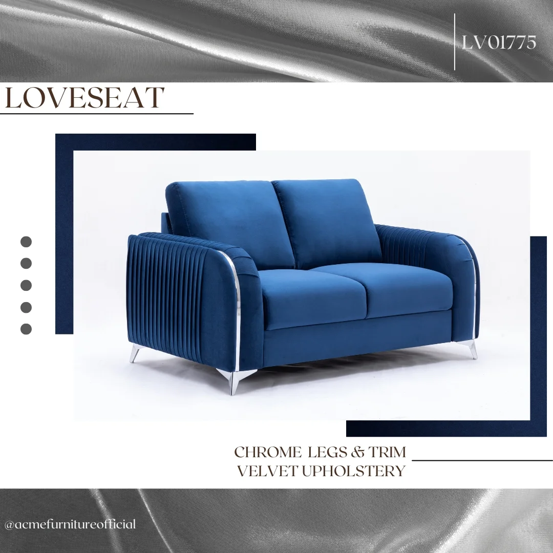 DeeHome ACME Wenona Loveseat, Blue Velvet LV01775