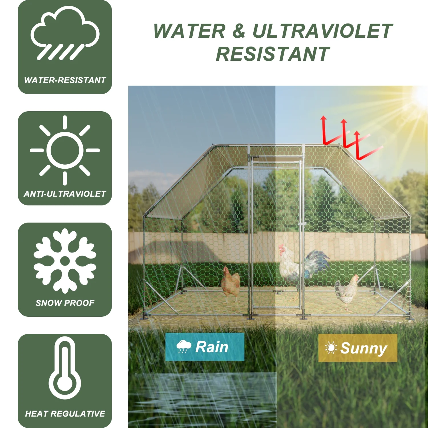 JHOOTUUO Metal Large  Coop Walk-in Poultry Cage Run  Shaped with Waterproof 9.94‘L x 6.46‘W x 6.36‘ft
