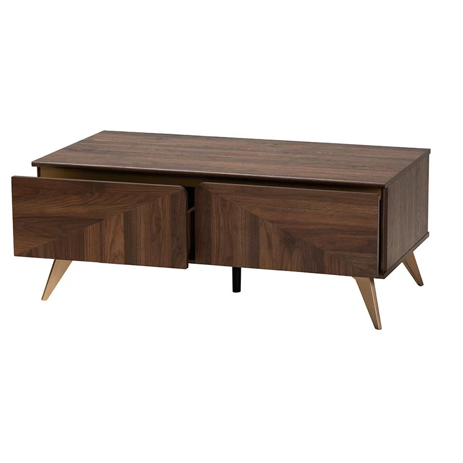 Baxton Studio Graceland Walnut Brown Finished Wood 2-Drawer Coffee Table