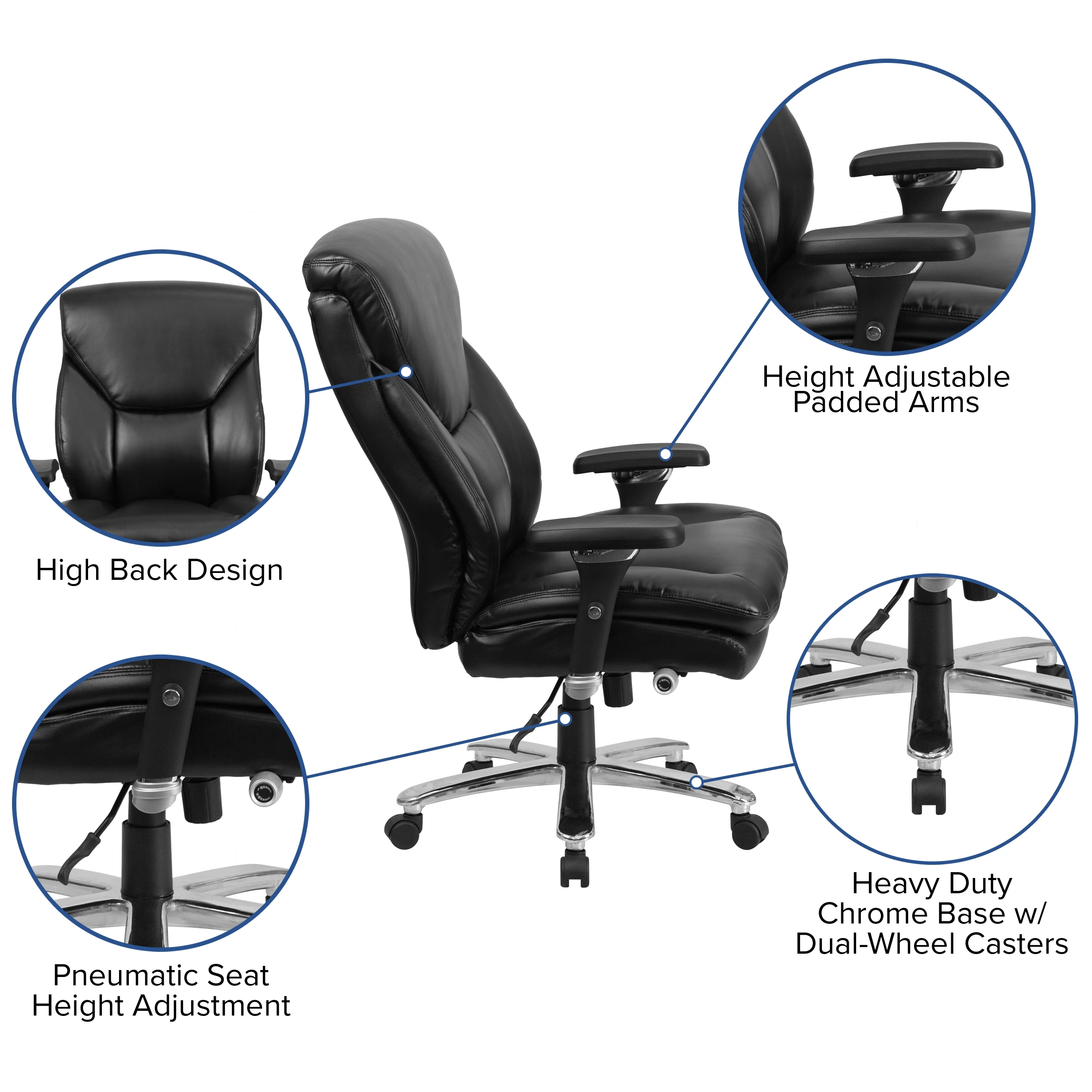 Emma + Oliver 24/7 400 lb. High Back Black LeatherSoft Ergonomic Office Chair with Lumbar Knob