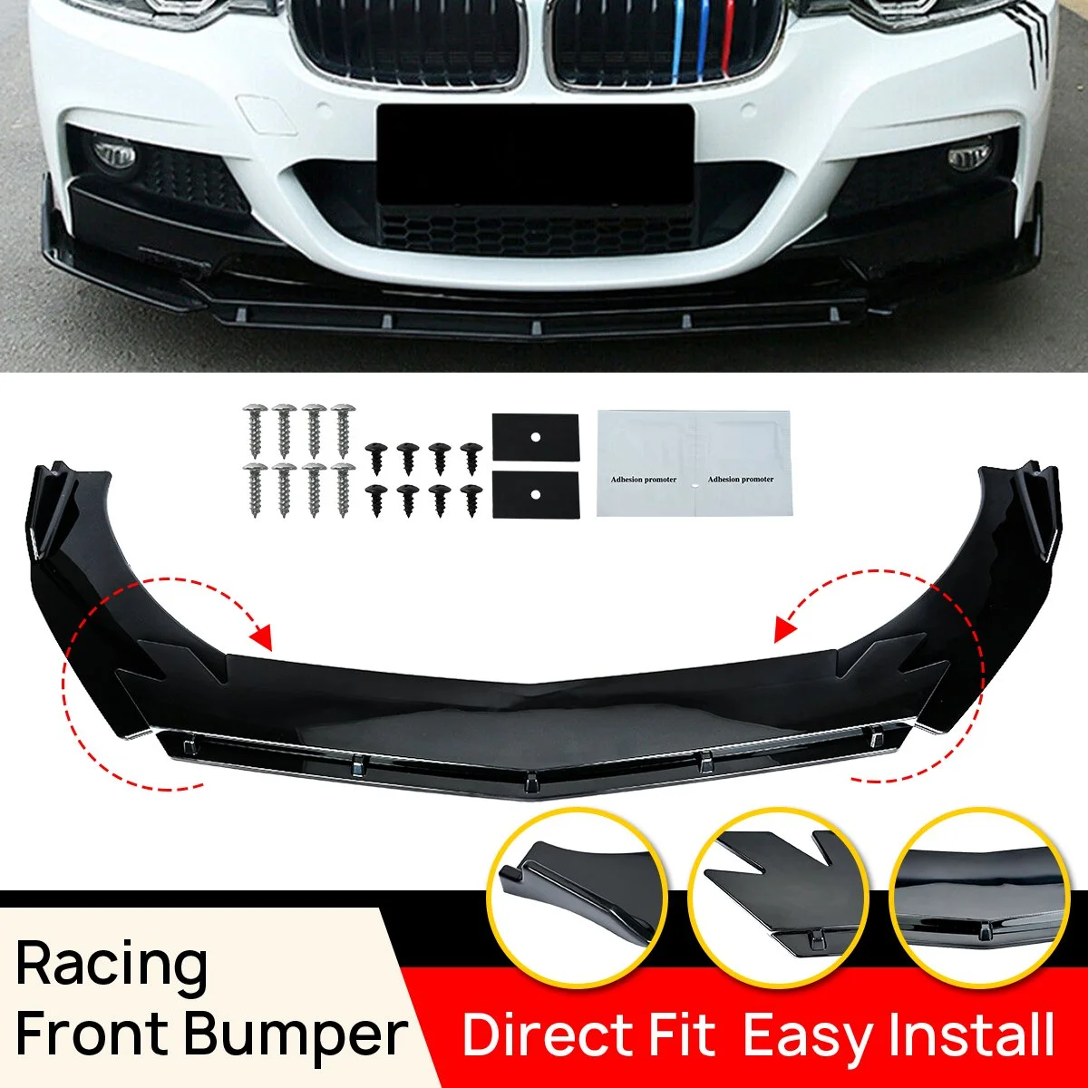 ALLTIMES Universal Front Bumper Lip for Chevrolet/Chevy for Honda for Toyota for Ford, Glossy Black ABS