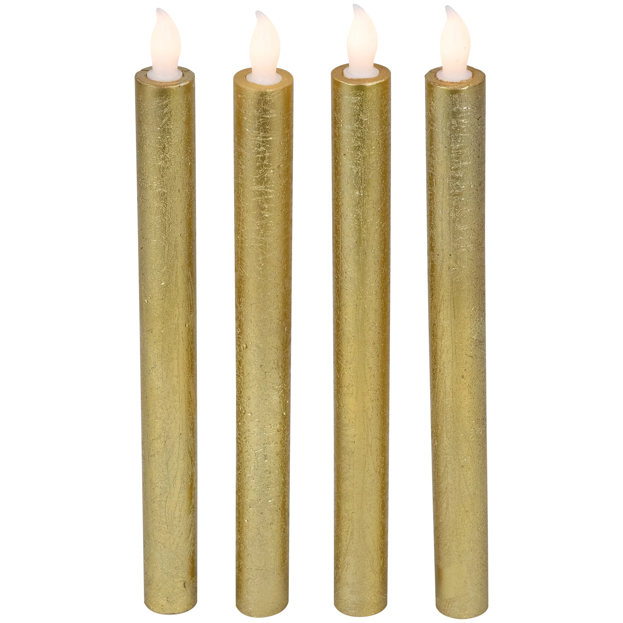 Set of 4 Textured Gold-tone LED Flameless Flickering Taper Candles 9.5
