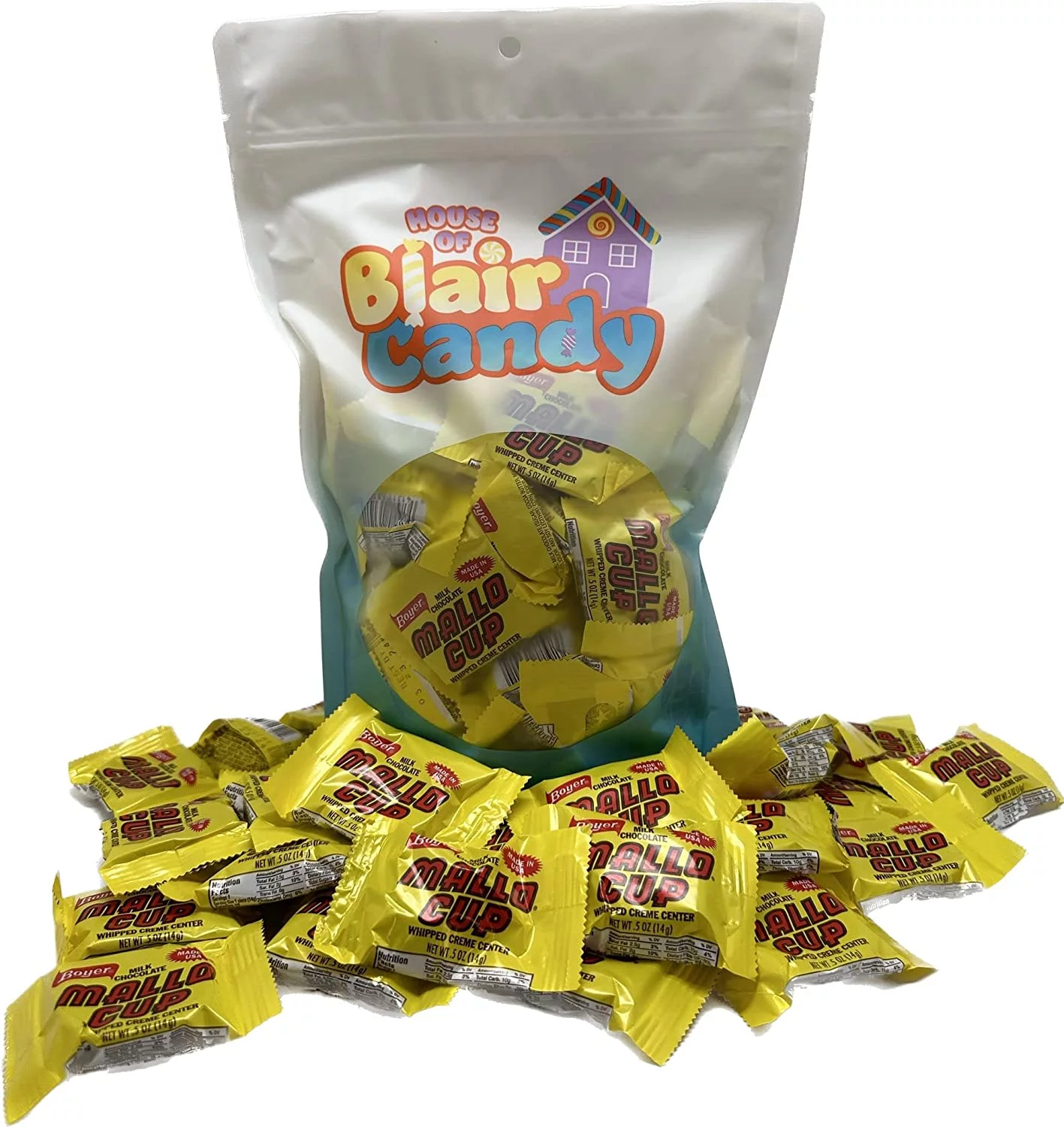 Blair Candy | Mallo Cup Minis | 2 Lbs Resealable Stand Up Bag | Milk Chocolate and Whipped Marshmallow Snack Cups | Old Fashioned Candies | Individually Wrapped