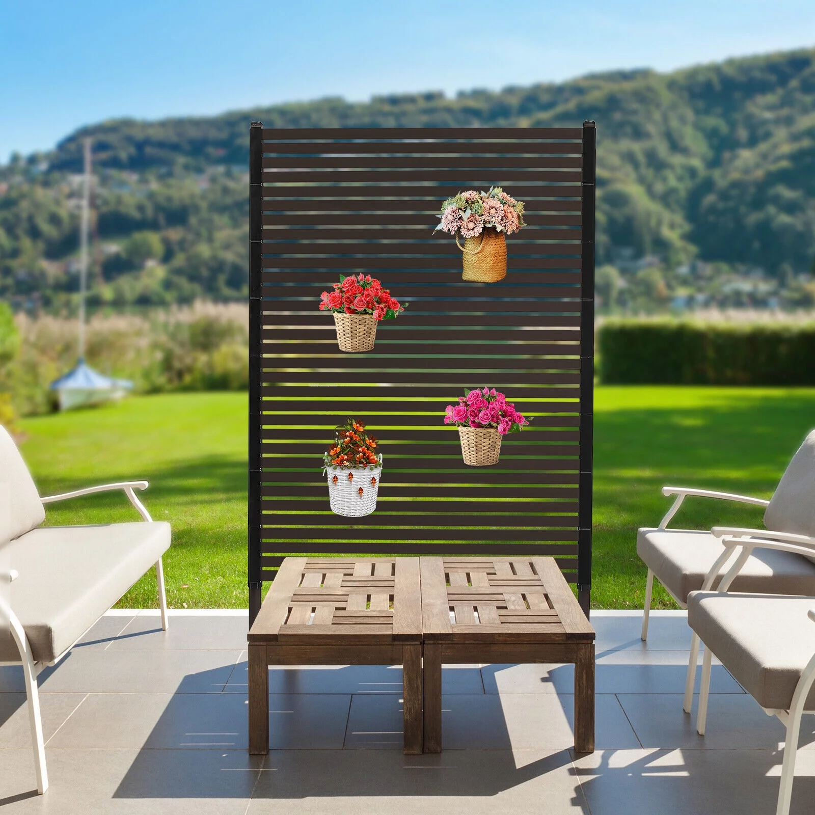 Indoor Outdoor Privacy Screen Decorative Panels Planter Wall Brown Fence Panels