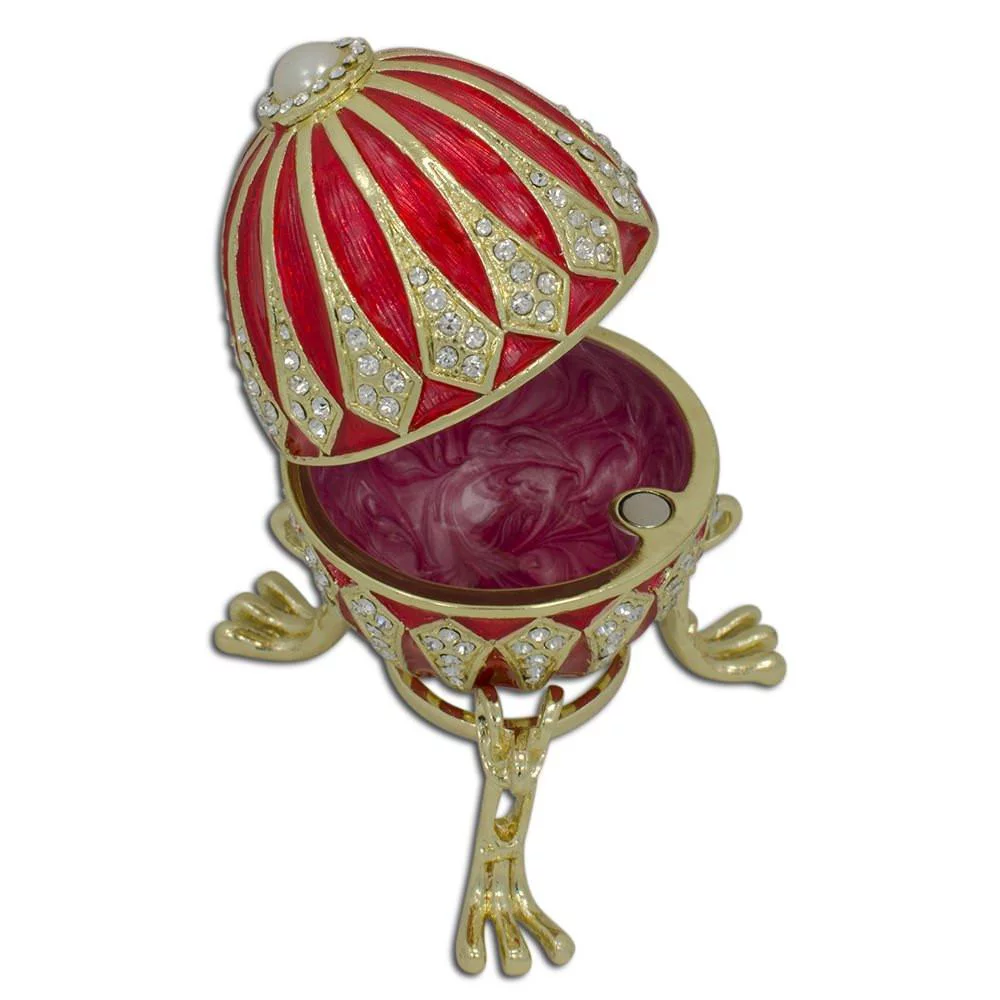 Red Enamel Jeweled Royal Inspired Imperial Metal Easter Egg 3.25 Inches
