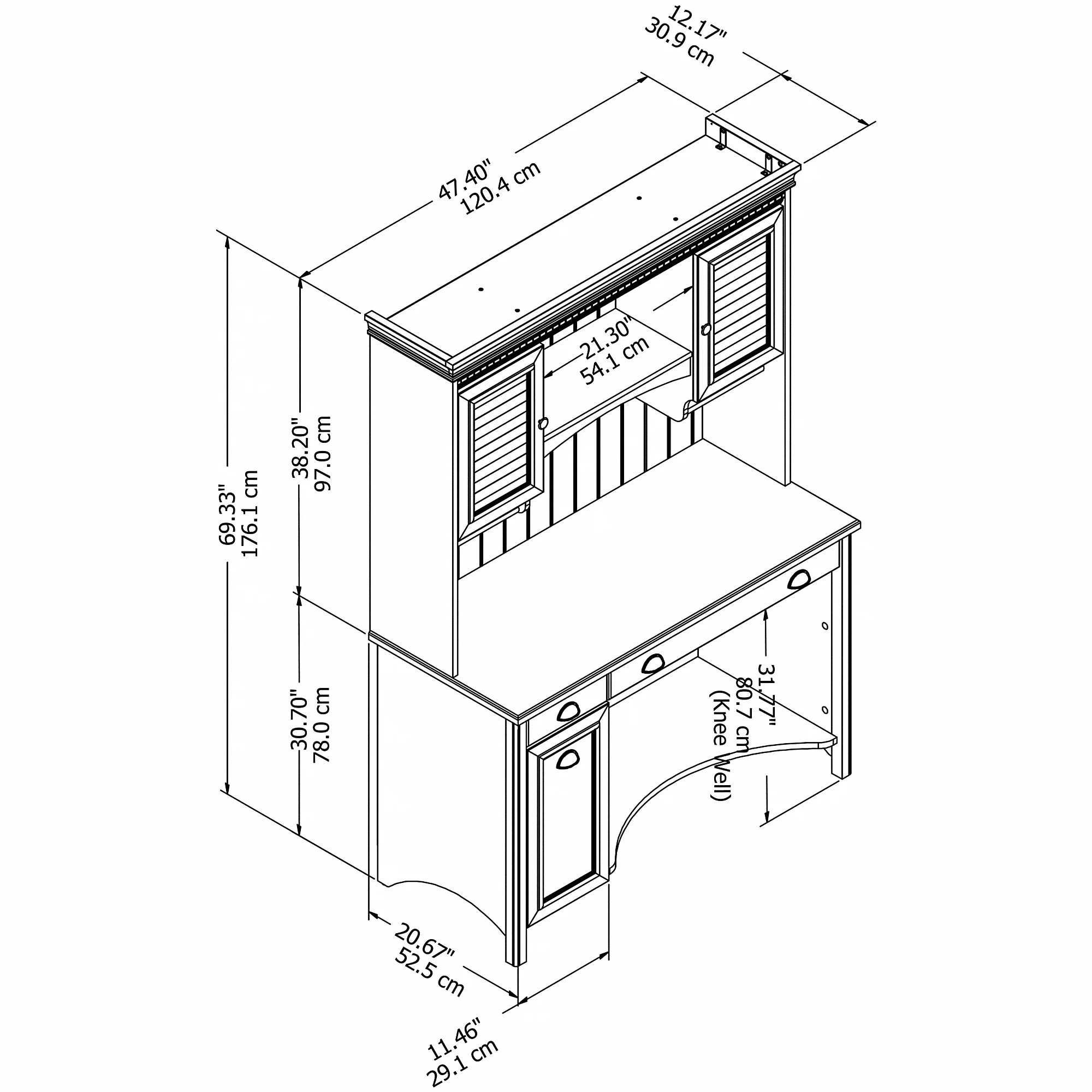 Bush Furniture Fairview Computer Desk with Hutch and Drawers in Antique Black