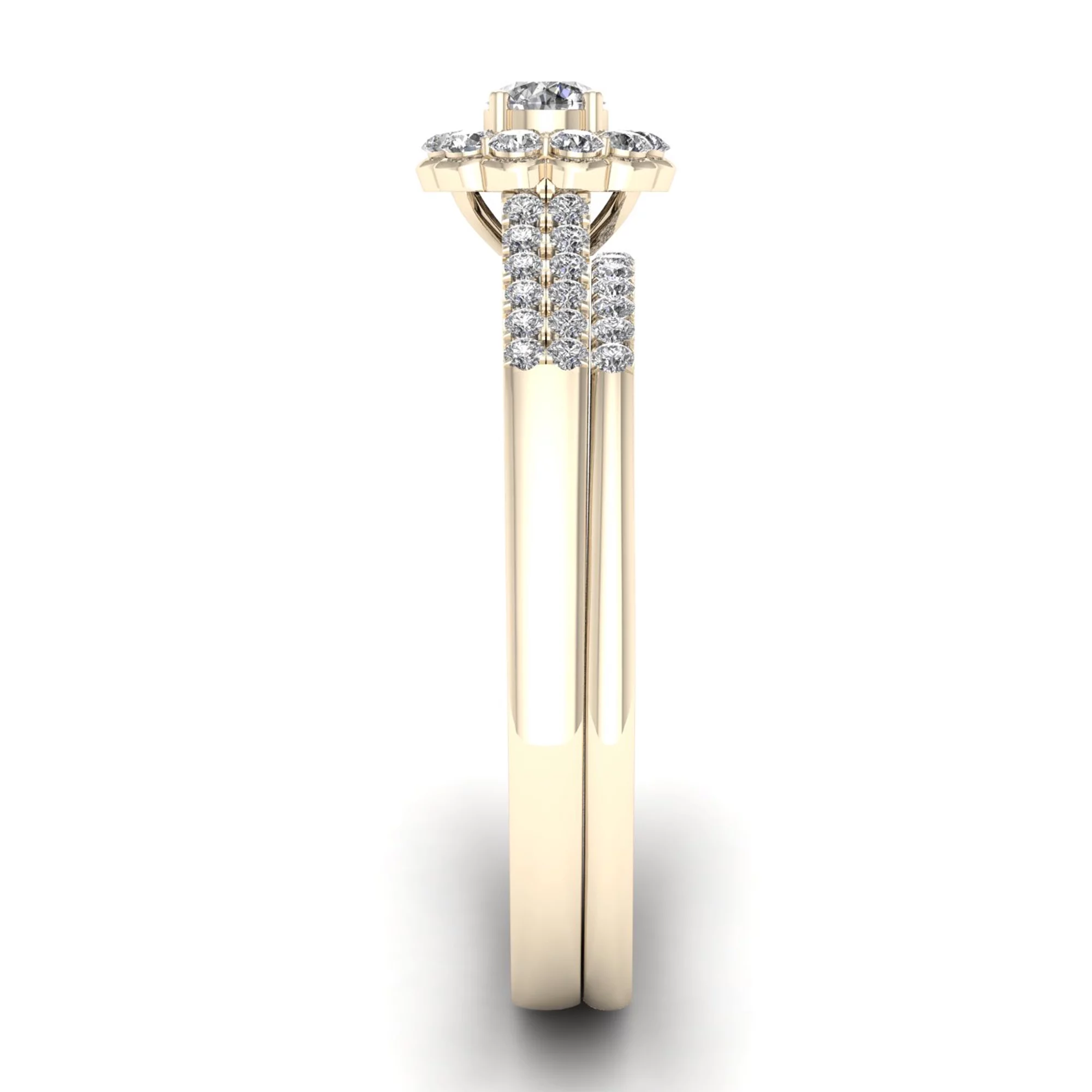 1/3ct TDW Diamond 10K Yellow Gold Flower Halo Bridal Set