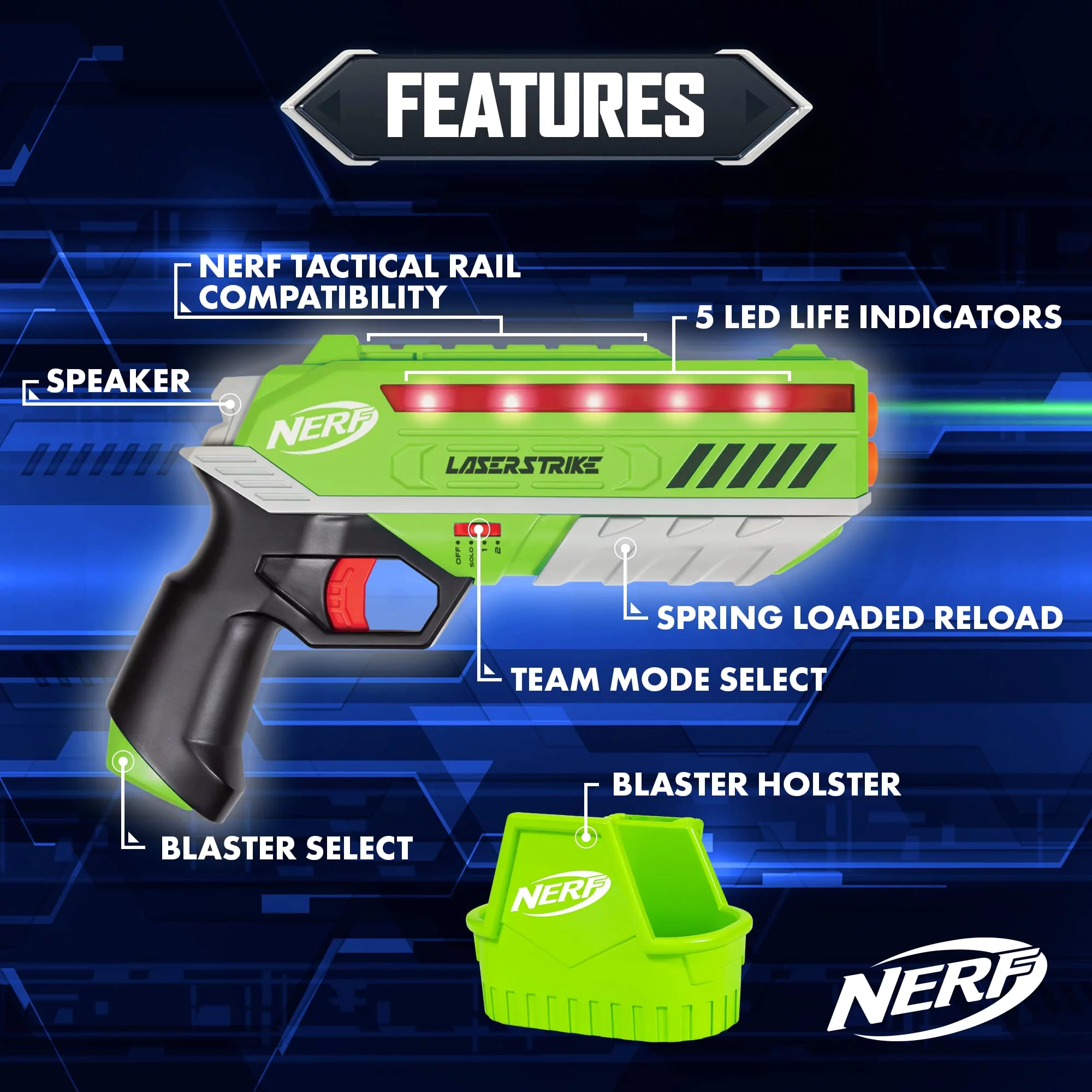 NERF Laser Strike 2 Player Laser Tag Game Pack Complete with 2 300ft Range Blasters & 2 Holsters