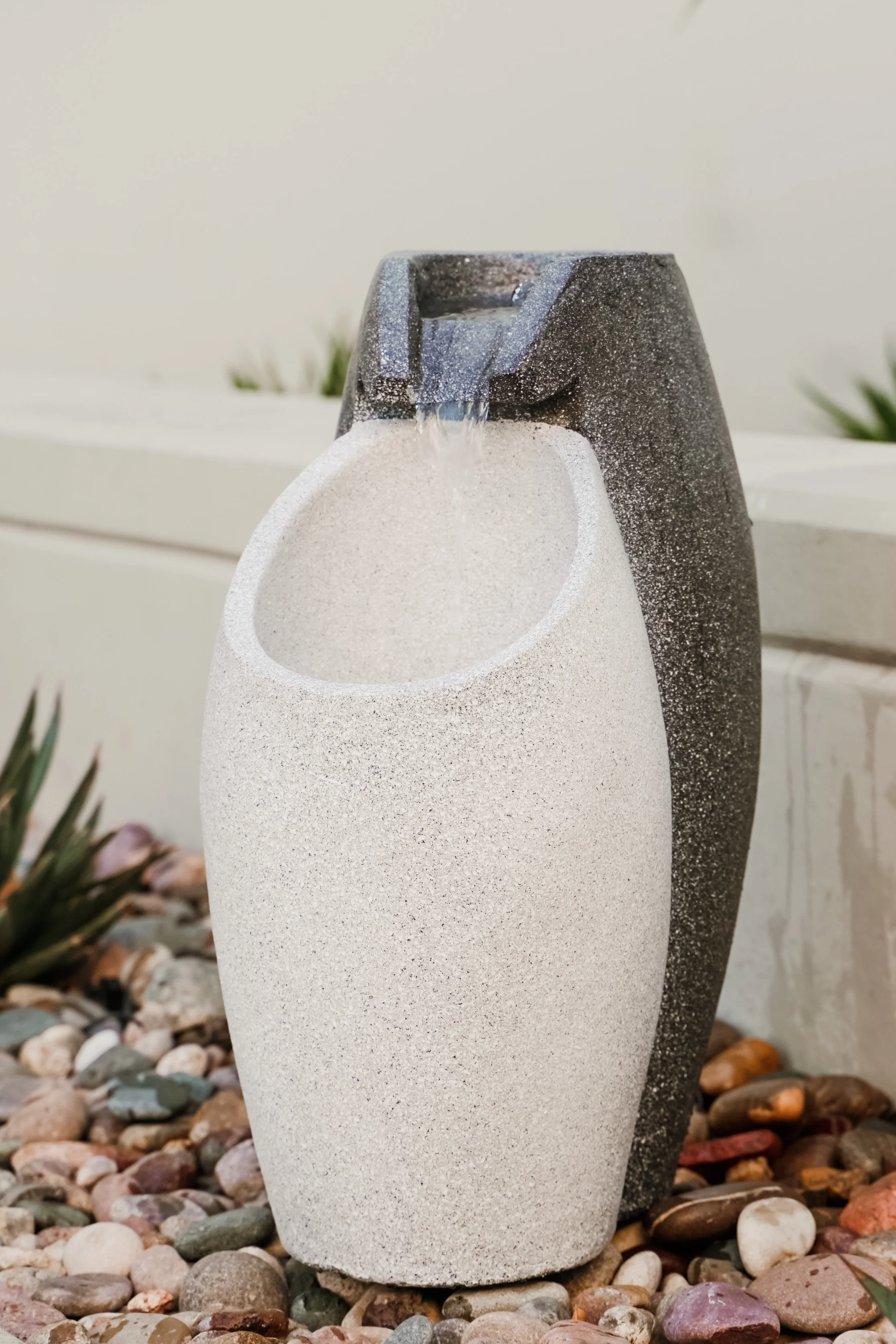 XBrand Modern Floor Waterfall Fountain w/LED Light, Indoor Outdoor Décor, 25 Inch Tall, Grey and White