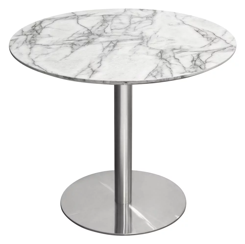 Stella 36 Round Dining Table w/ Faux Marble Top and Brushed Silver Metal Base by Diamond Sofa