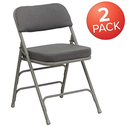 EMMA + OLIVER 2 Pack Curved Triple Braced & Double Hinged Gray Fabric Metal Folding Chair