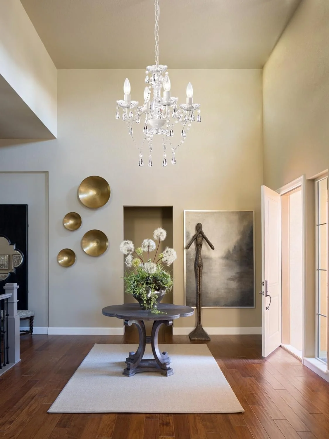 HYUN White Chandelier Mini Crystal Chandelier Lighting Small Acrylic Chandelier 4 Light Modern Pendant Light Fixtures