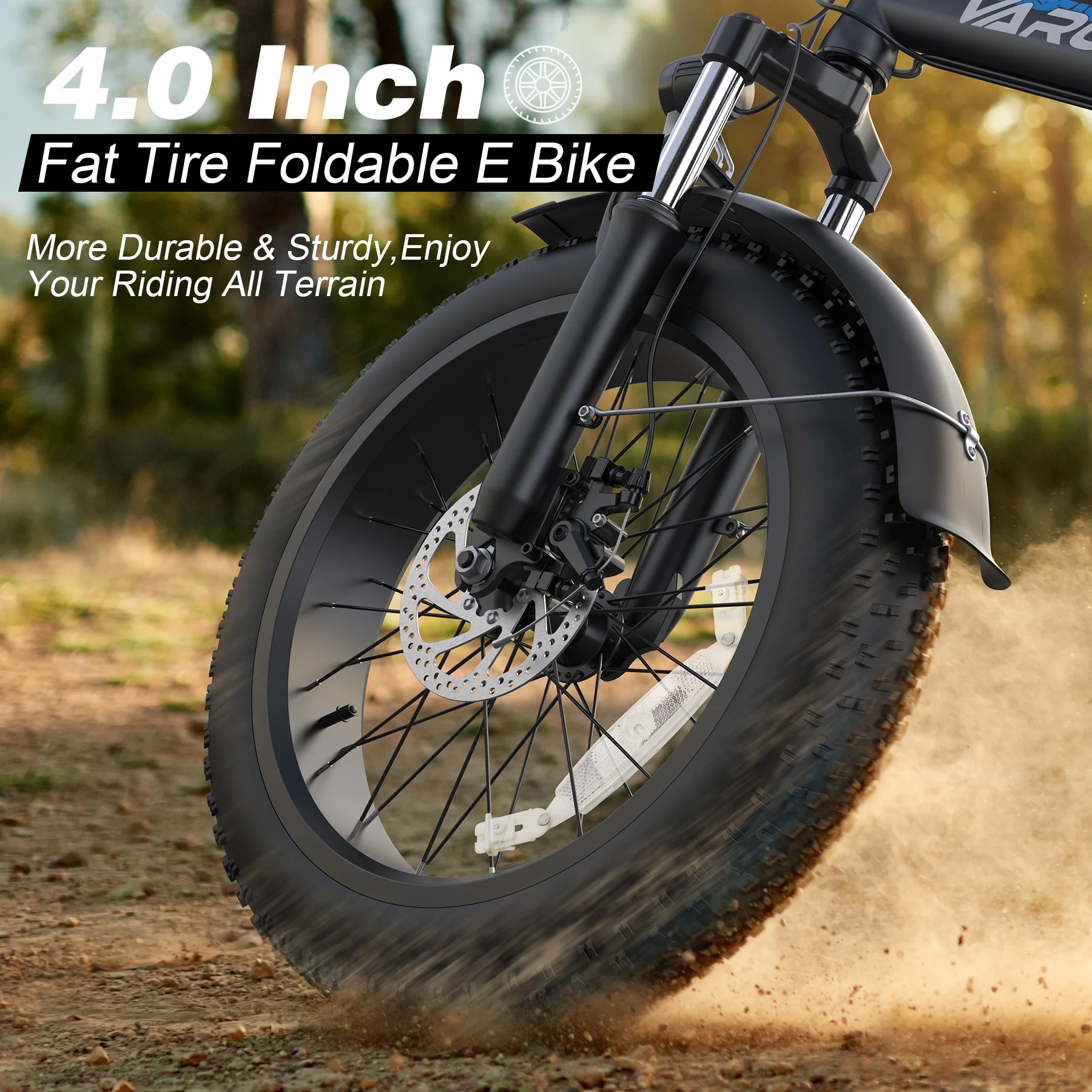 VARUN Folding Electric Bike for Adults - Peak 750W Fat Tire Electric Bike with 48V 13Ah Anti-Theft Battery - Full Suspension Ebike for All Terrains Up to 25+MPH, 60+ Miles
