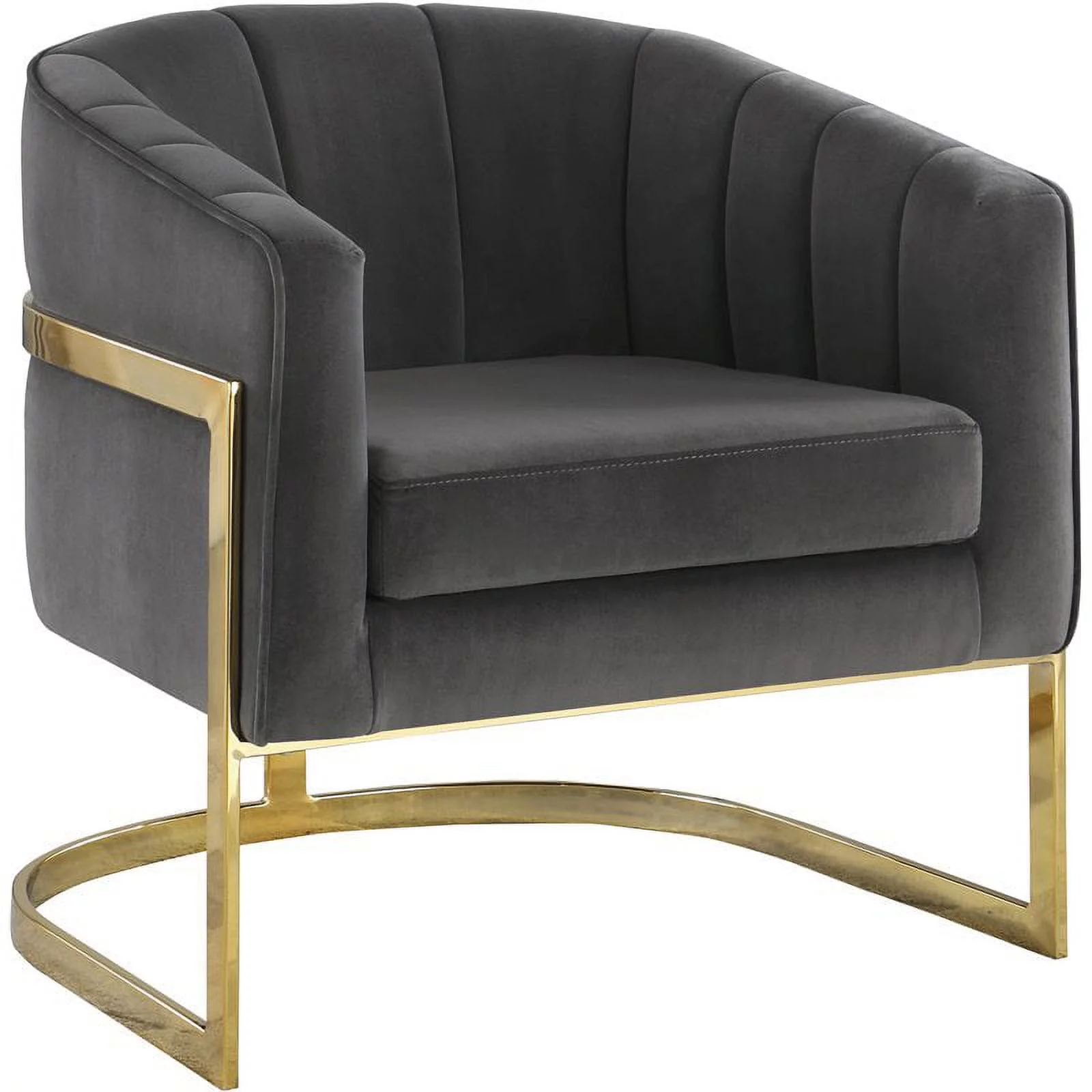 Pemberly Row Modern Channeled Tufted Barrel Accent Chair in Dark Gray and Gold