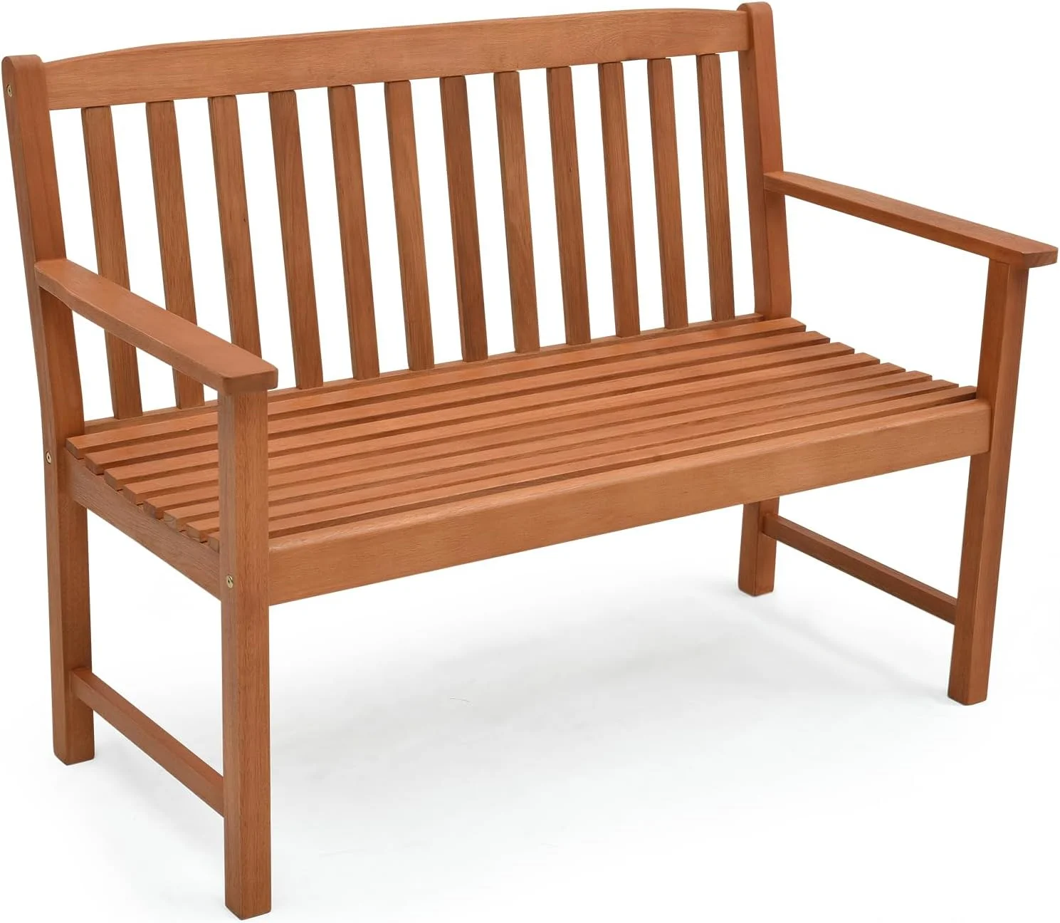 CHNJHUM Outdoor Garden Bench  2-Person Eucalyptus Wood Bench with Backrest  Armrests and Slatted Seat  Patio Garden Bench for Yard  Porch  800 lbs Capacity  Natural