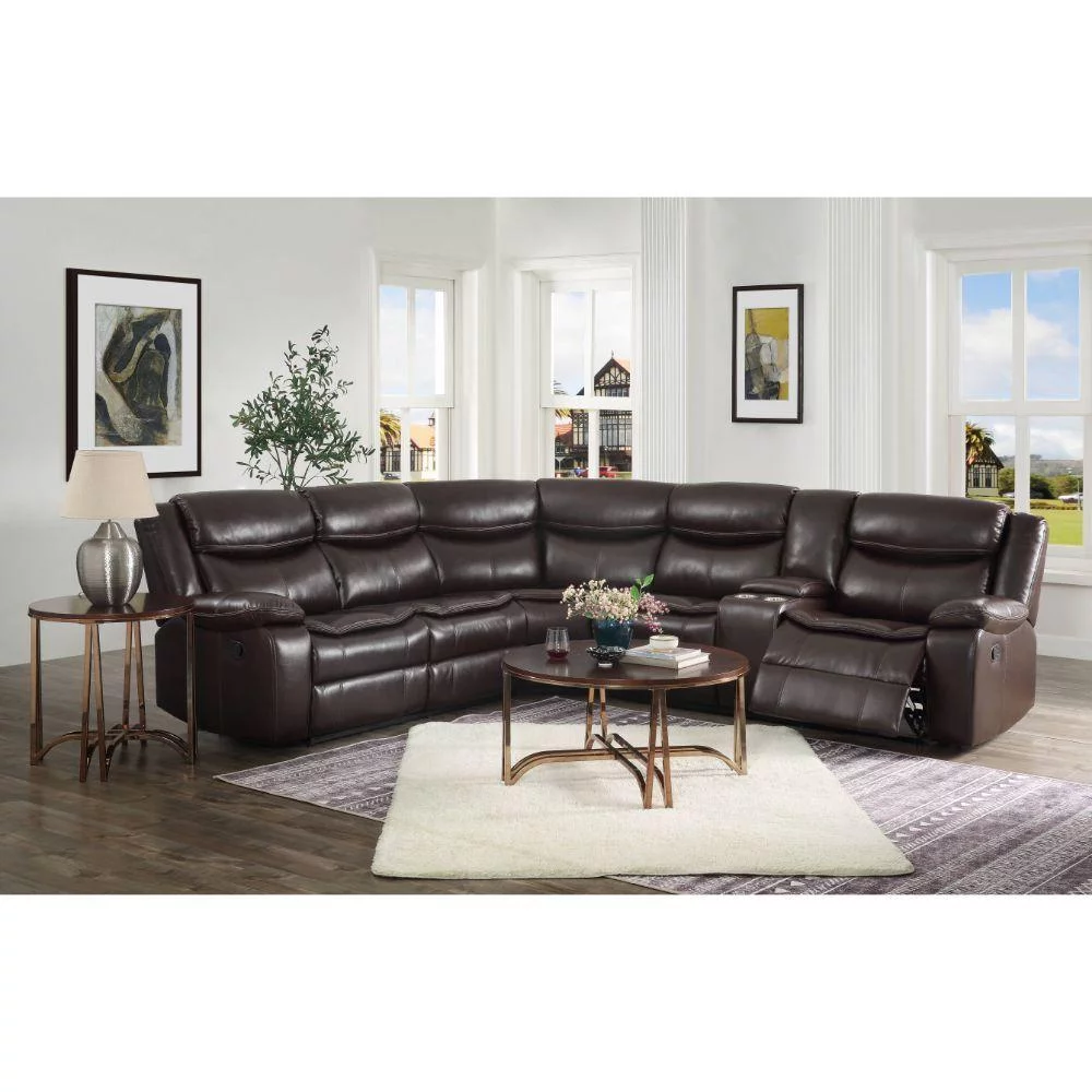 Espresso Leather-Aire Match L-shaped Sectional Sofa by Acme Tavin 52545