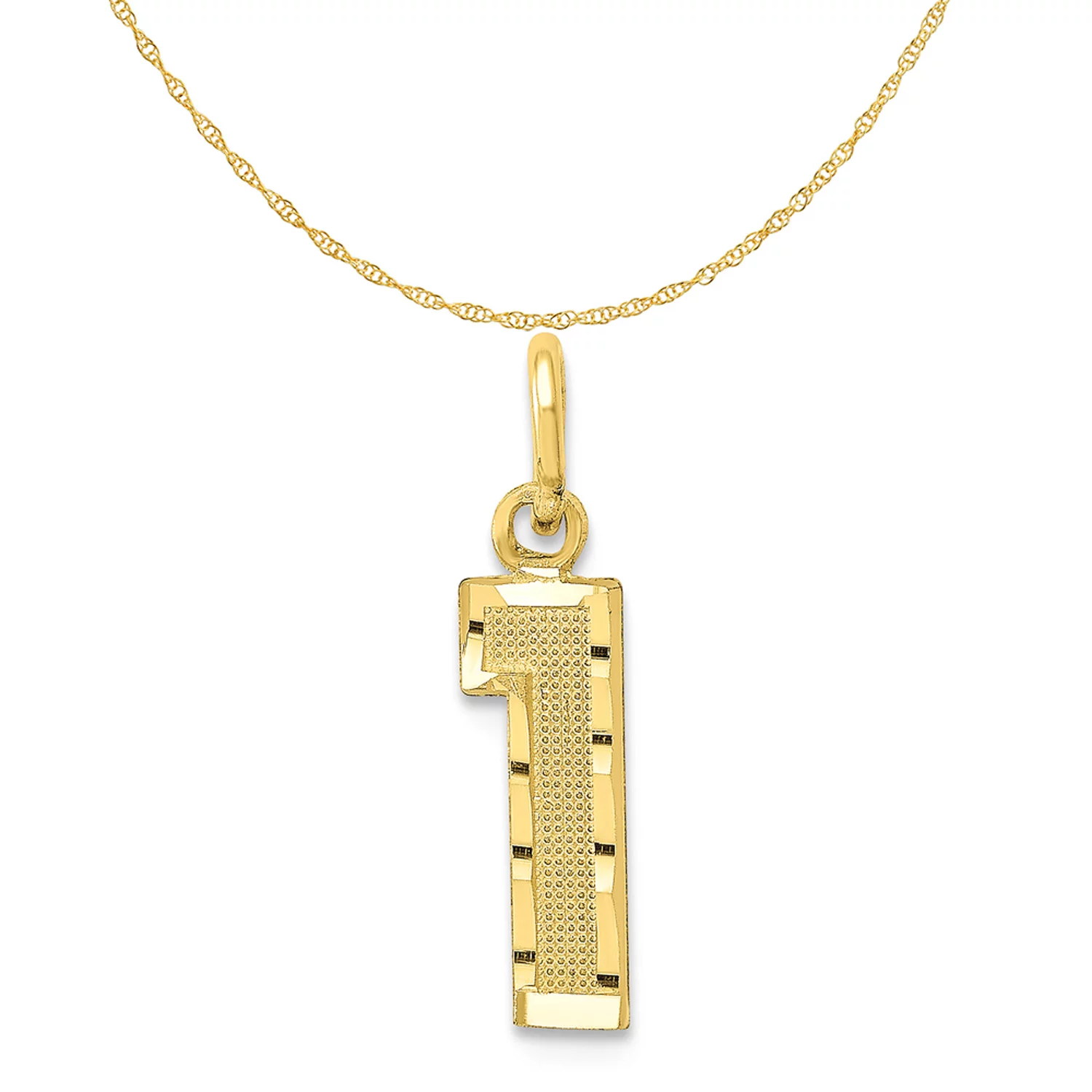 Carat in Karats 10K Yellow Gold Casted Small Diamond-Cut Number 1 Pendant Charm (20mm x 4mm) With 14K Yellow Gold Lightweight Rope Chain Necklace 20''