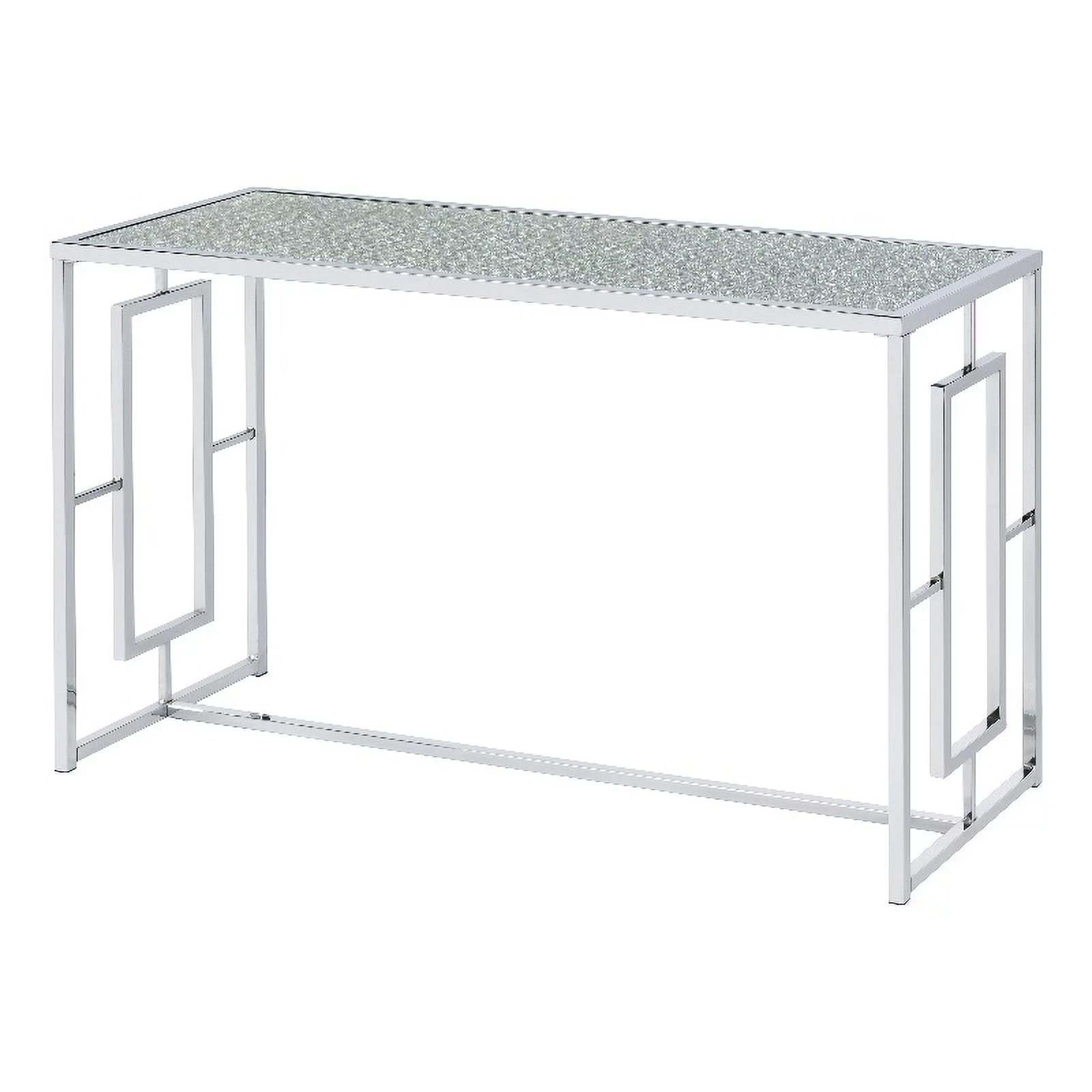 Furniture of America Harper Metal Chrome Sofa Table with Waterfall Pattern Top