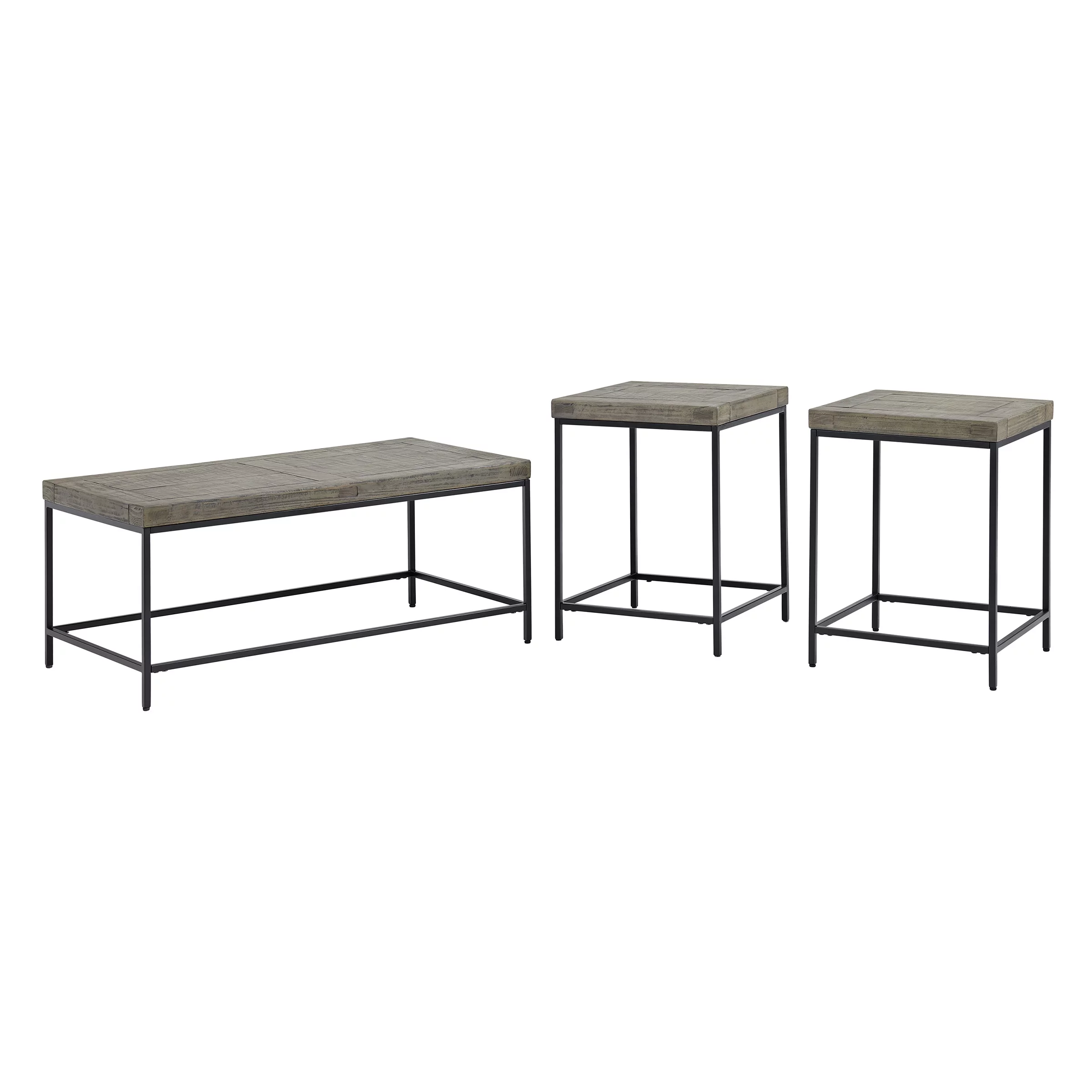 Lavish Home 3-Piece Coffee Table Set with 2 Matching Side Tables (Gray)