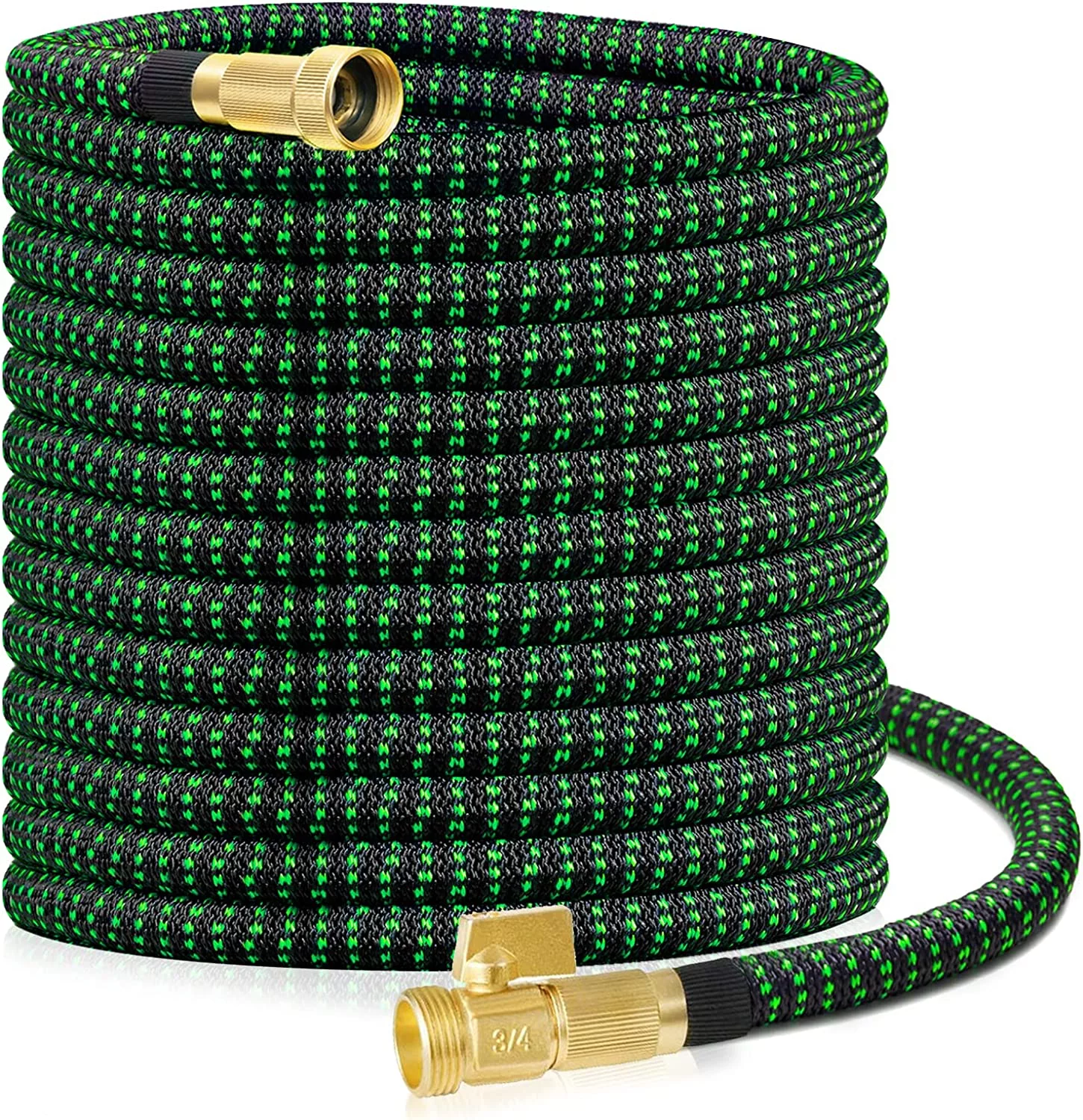 HBlife Garden Hose 100FT, Flexible Lightweight Expandable Hose Expanding Durable Water Hose with 3/4 Inch Solid Brass Fittings, Black and Green (Nozzle Sprayer Not Included)