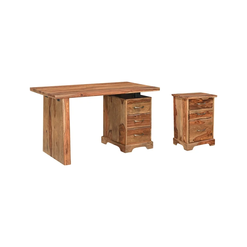 Taran Designs Darcy 3-drawer Live Edge Solid Wood Writing Desk in Brown