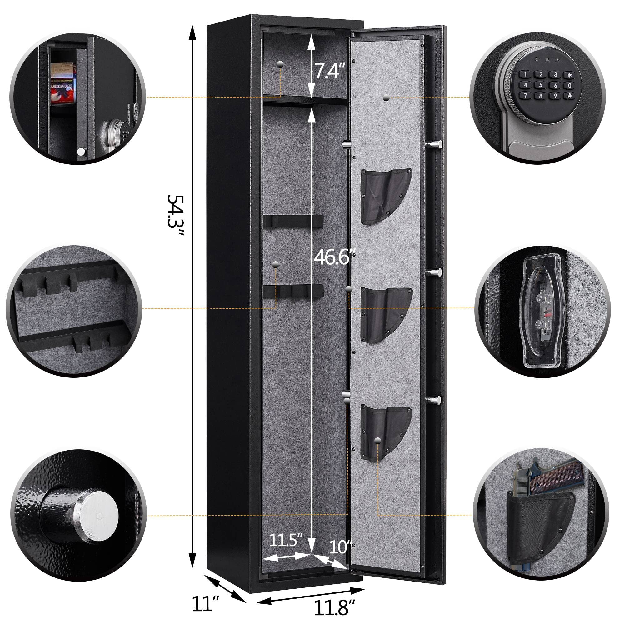 Rifle Safe, Gun Security Cabinet for 5 Rifle and 3 Pistols, Large Metal Quick Access Electronic Keyboard Gun Safe