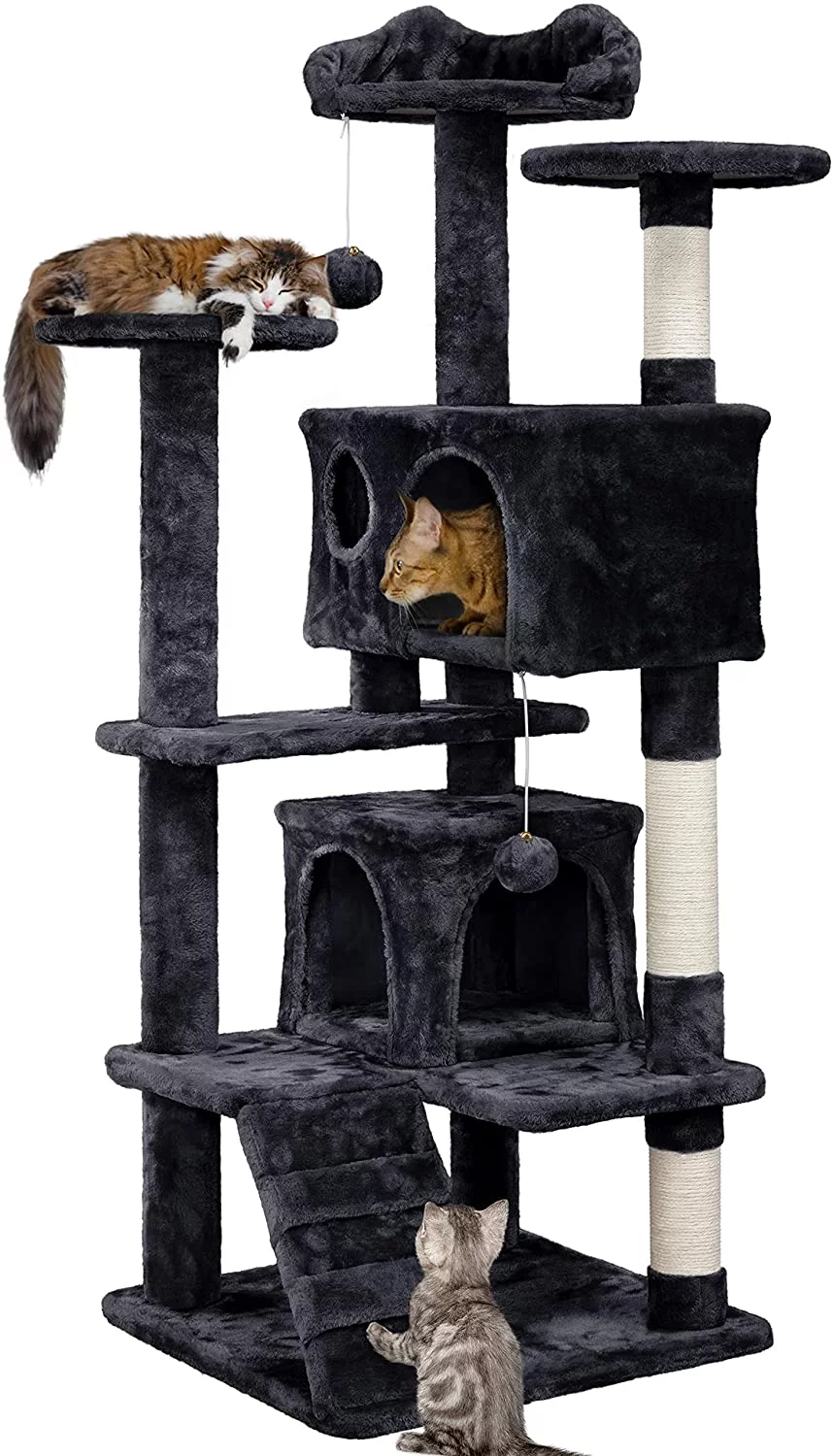 54in Cat Tree Tower Condo, Cat Tree for Indoor Cats w/Scratching Post for Kittens Pet House Play