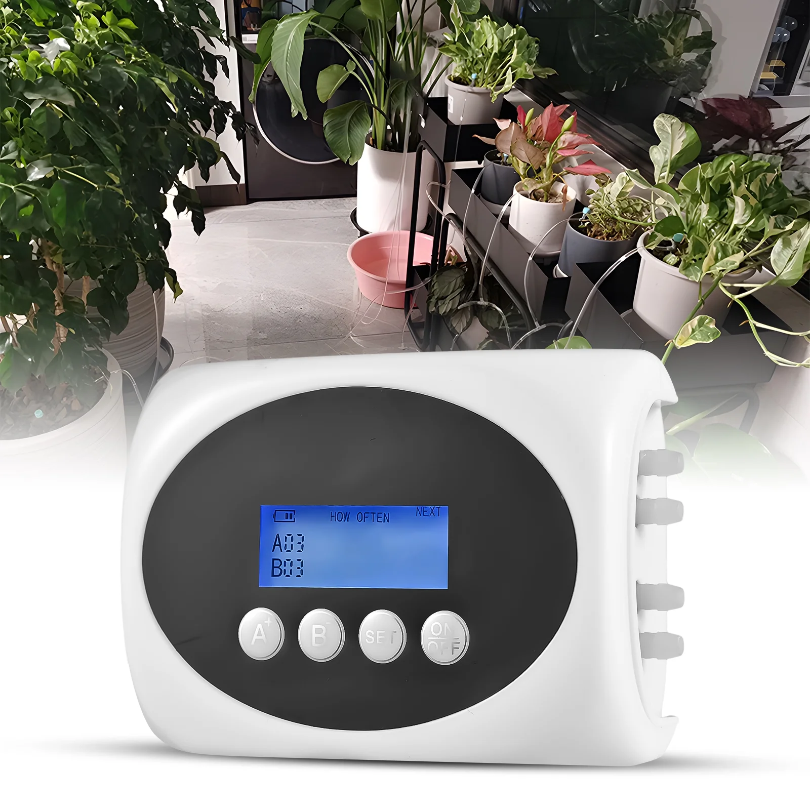 3W Solar Automatic Watering Device Dual Pump Timed Irrigator for 15 Pots LCD Display USB/Solar Panel Powered Drip Irrigation Kits 10m Tube Length for Flowers Plants