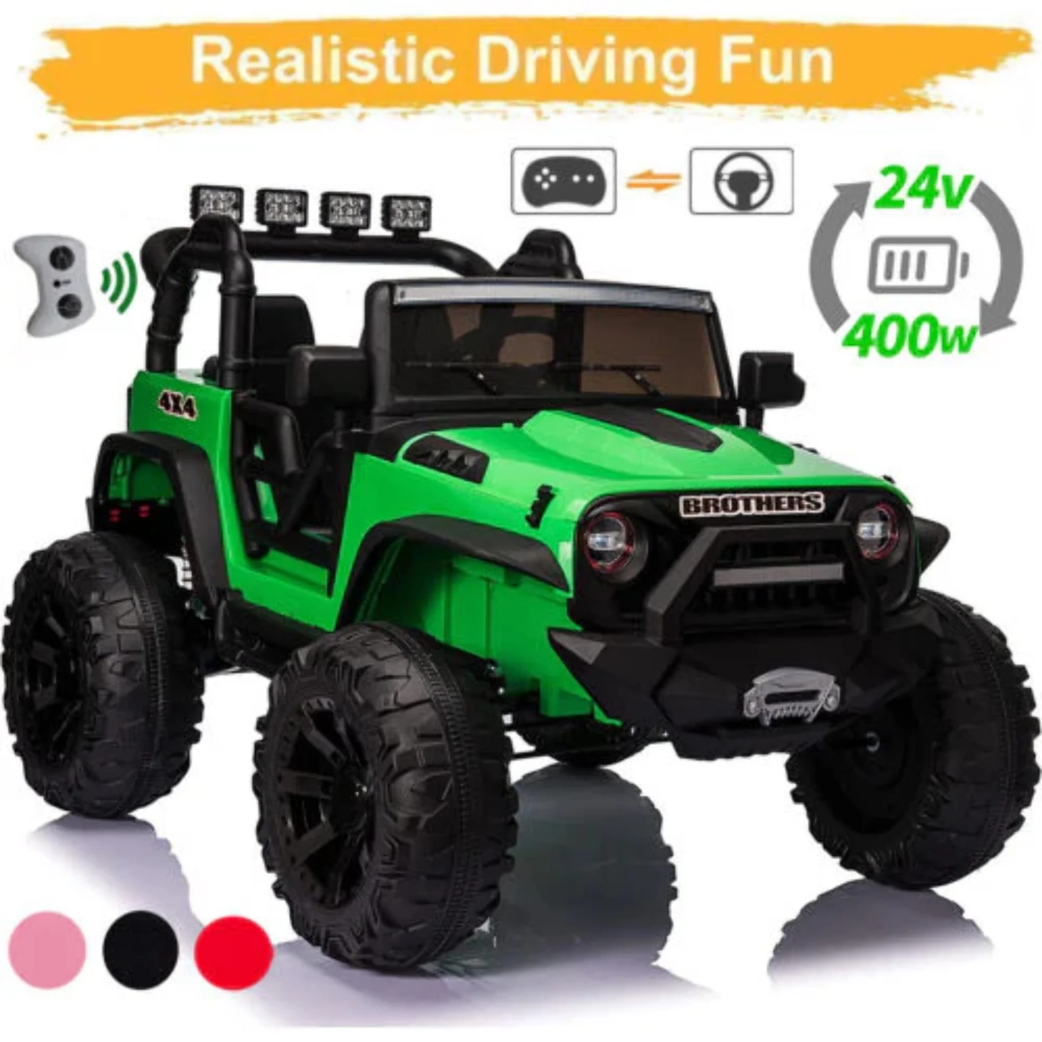 400W 24V Electric Ride On Truck for Kids with AUX Port, LED Lights, and Remote Control