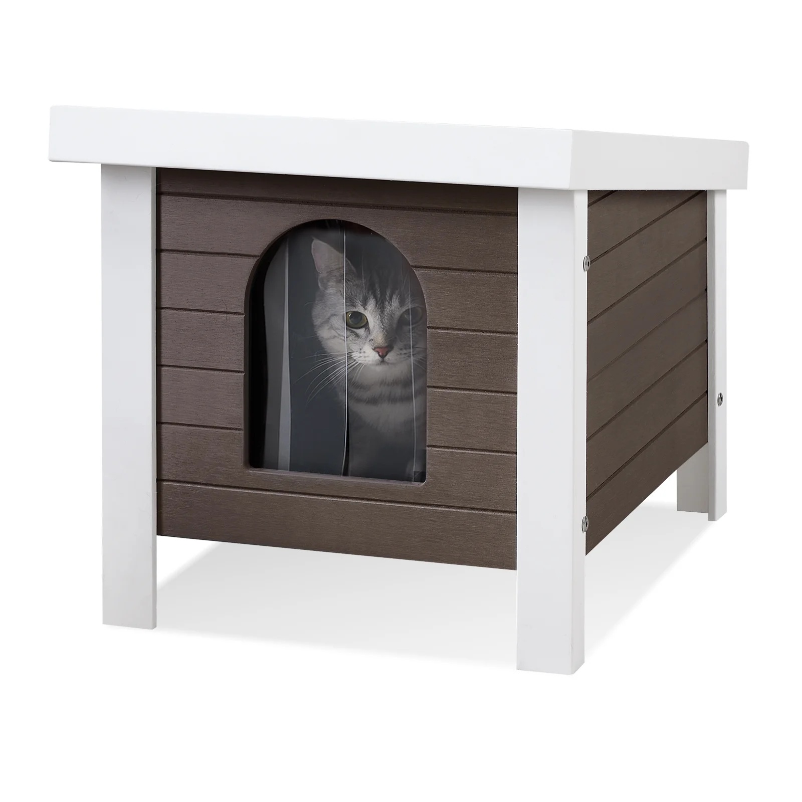 Efurden Insulated Outdoor Cat House, New Material PS Weatherproof Feral Cat Shelter, Waterproof Cat House for Outdoor Cat, Openable Roof, Brown