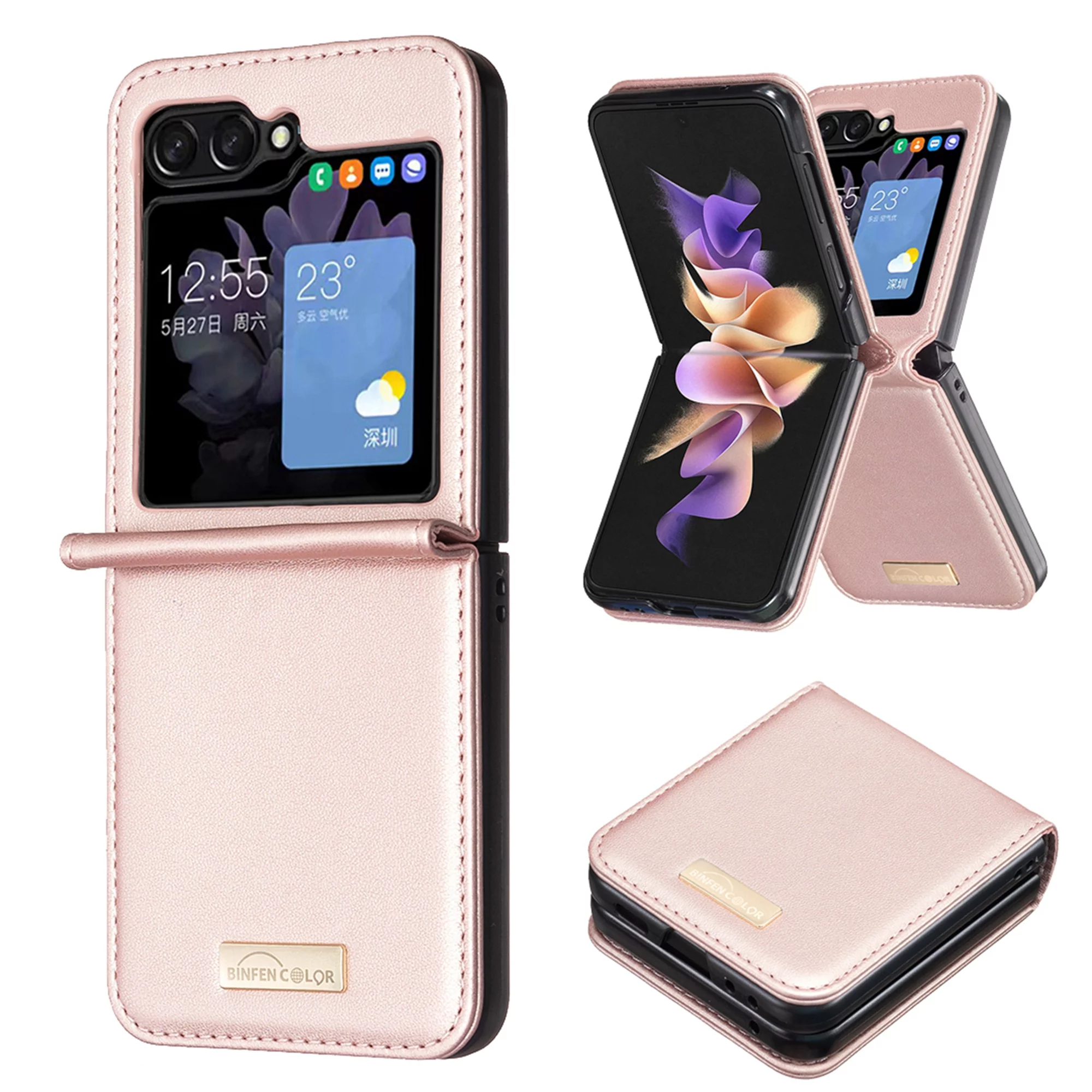Decase for Samsung Galaxy Z Flip 3 Slim Case, Luxury Elegant Premium PU Leather Shockproof Cover, Full Coverage Anti-Fingerprints Hinge Protector Case for Samsung Galaxy Z Flip3 5G,Gold