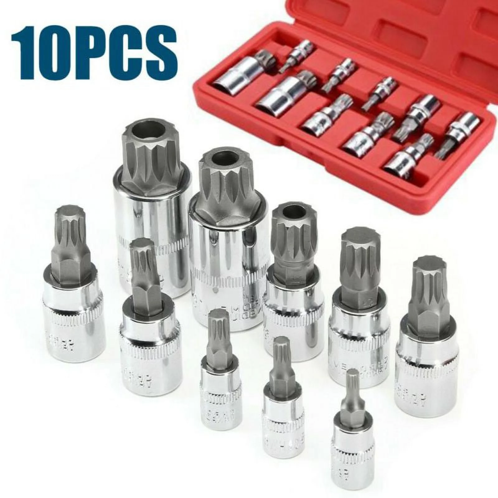10pcs XZN 12 Point MM Triple Square Spline Bit Socket Steel 4-18mm Tool Set