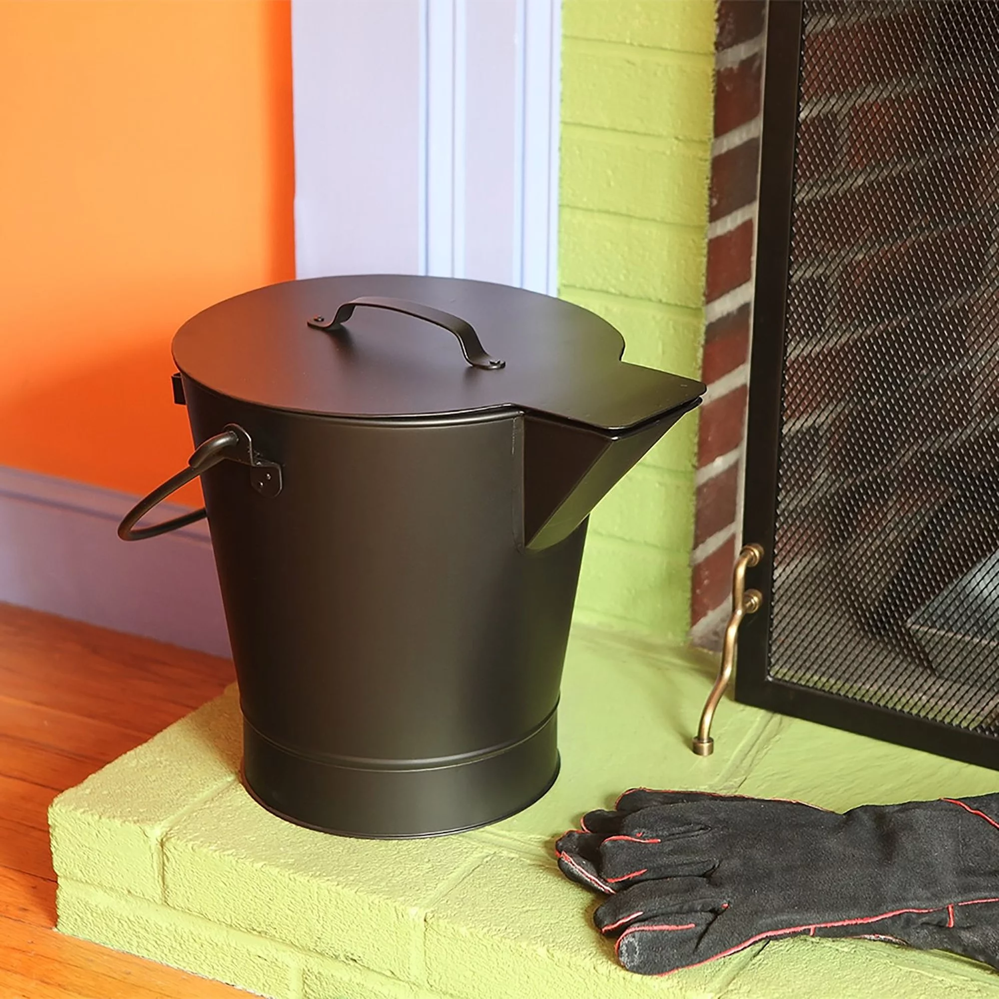Minuteman International Powder Coated Steel Ash Pail w/ Handle, All Black