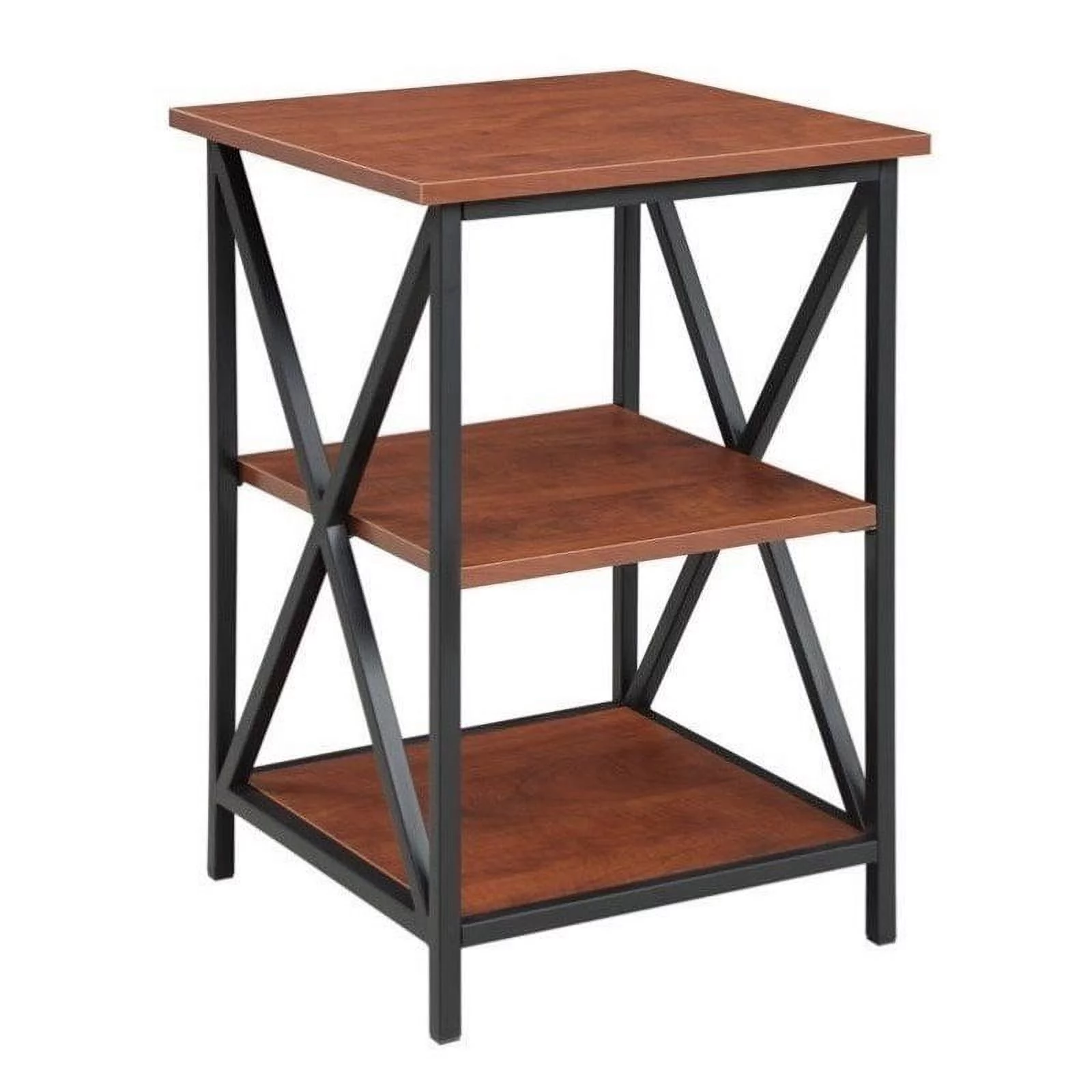 Pemberly Row 3-Tier Transitional Wood/Metal End Table in Cherry