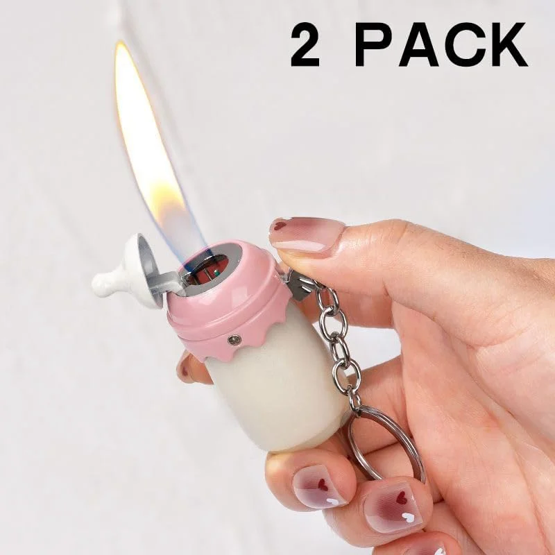 2 Pack Pink Blue Cool,Butane Jet Torch Lighter,Refillable Windproof Flame Torch Lighters,Adjustable,Long,BBQ Candles Camping (No Gas)