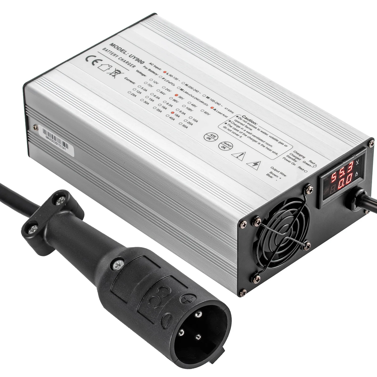 BENTISM Golf Cart Battery Charger48V Club Car Charger 15A Golf Cart Electric Charger 3 Pin Plug Round / LED Club Car Battery Charger Aluminum Shell Power Wise Golf Cart Battery Charger