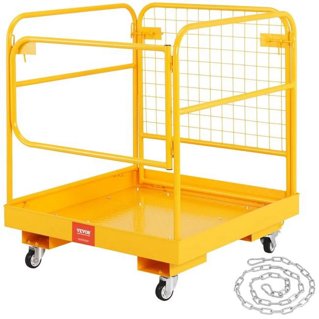 Vevor  36 x 36 in. Forklift Safety Cage - Folding Forklift Work Platform with Lockable Swivel Wheels, Drain Hole & Device Chain - 1200 lbs