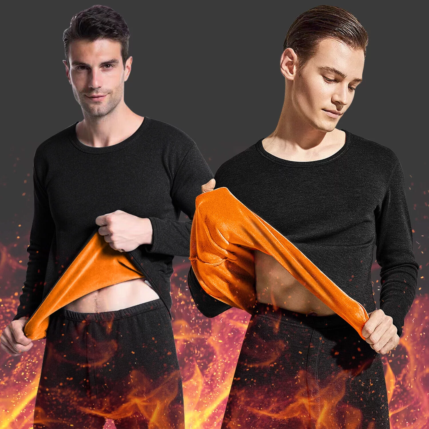 Mens Fleece Lined Thermal Long Johns Top Bottom Underwear Set Winter Pants Shirt