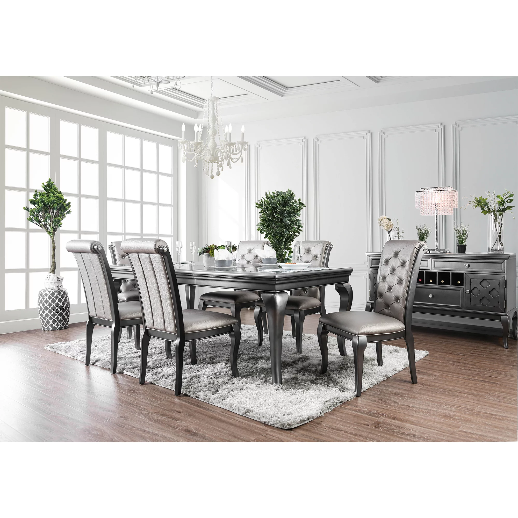 Furniture of America Tara 9-Piece Silver Dining Table Set