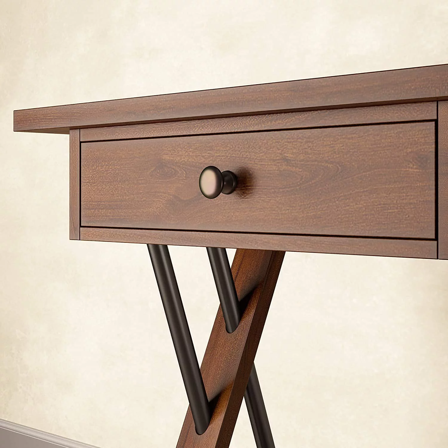 Computer Desk for Home Office Solid Wood,55 Inch Vanity Set with Shelf and Drawers,Rectangular Distressed