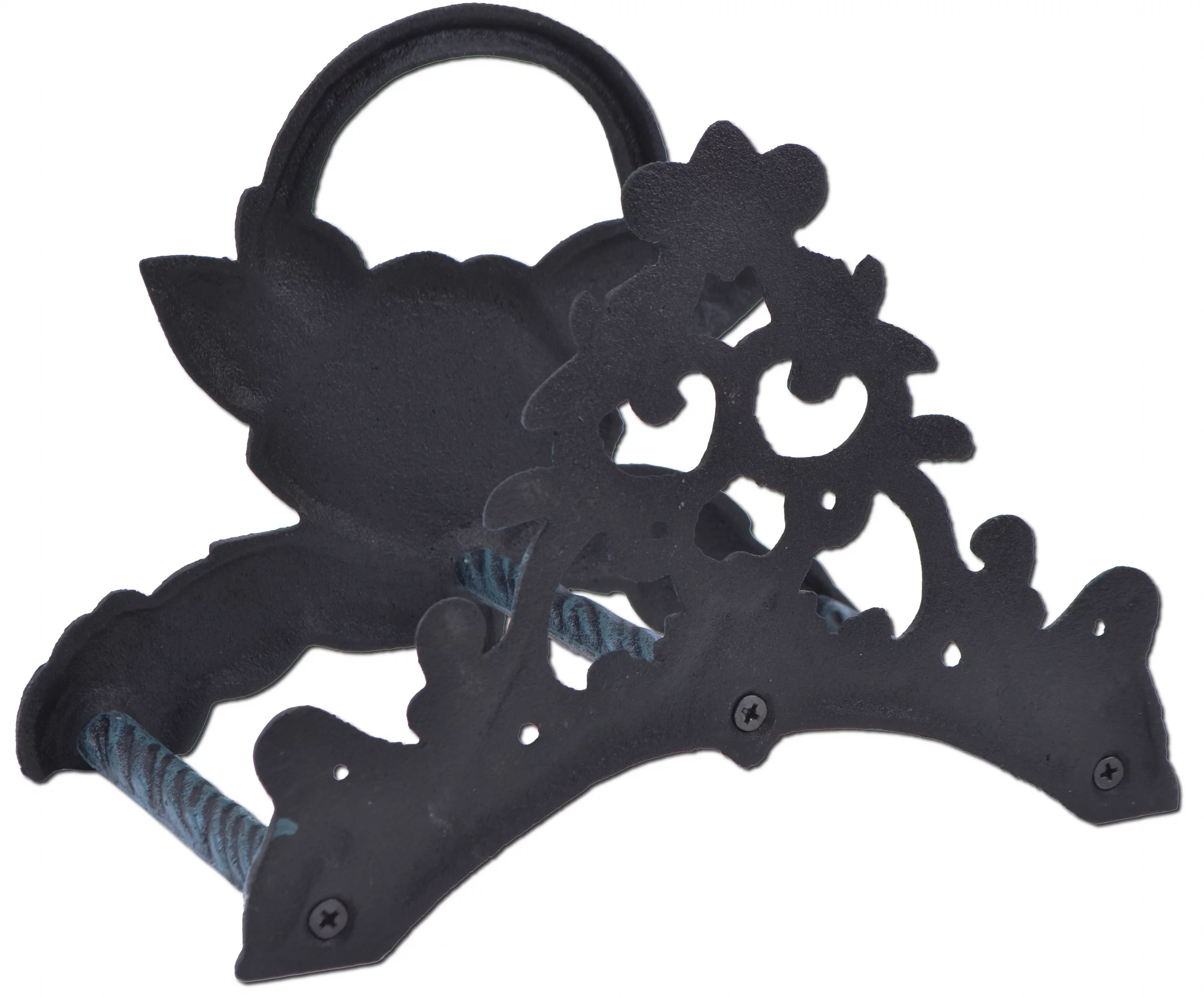 Garden Hose Holder - Rose Flower - Verdigris Cast Iron - 9.5