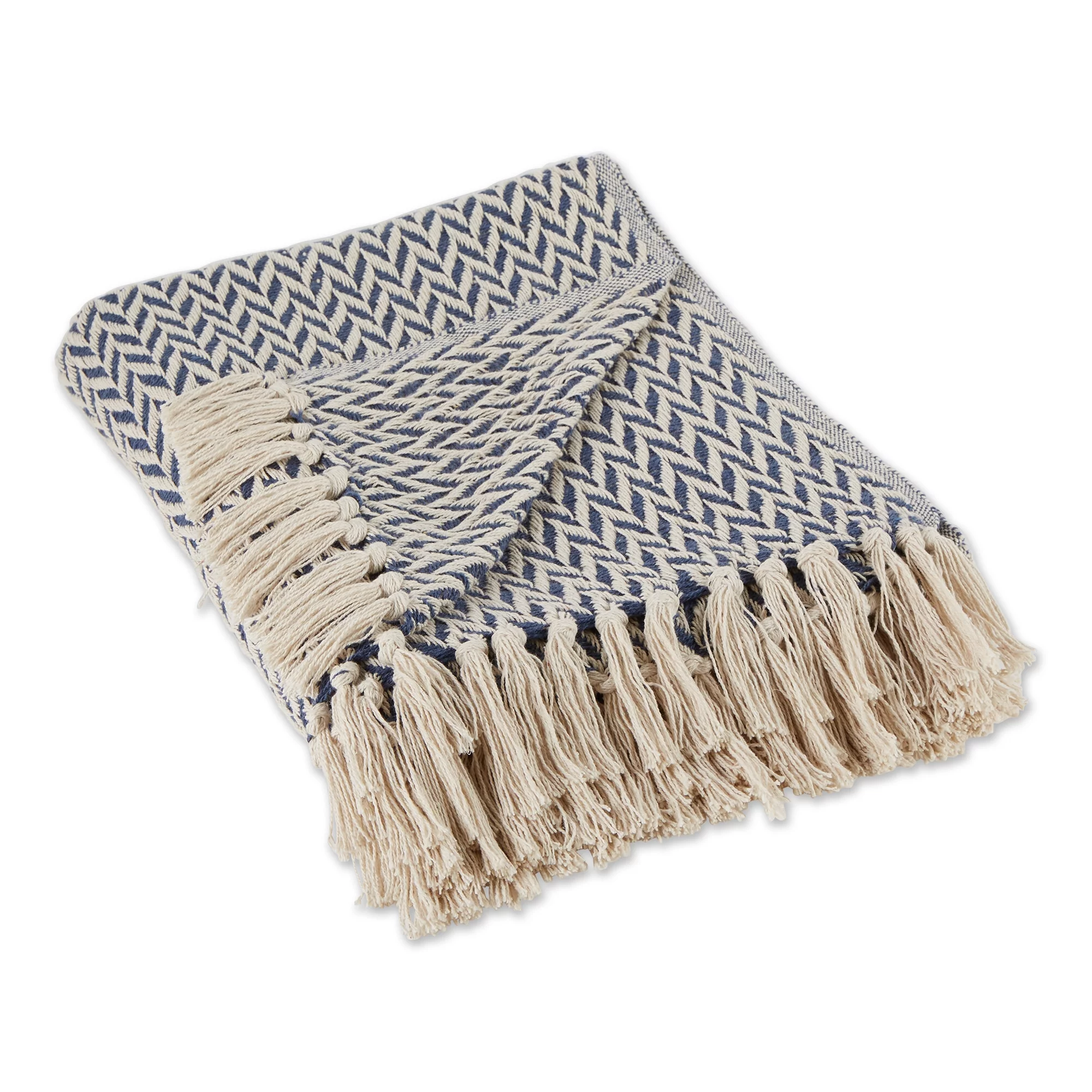 Nautical Blue Cotton Zig-Zag Throw