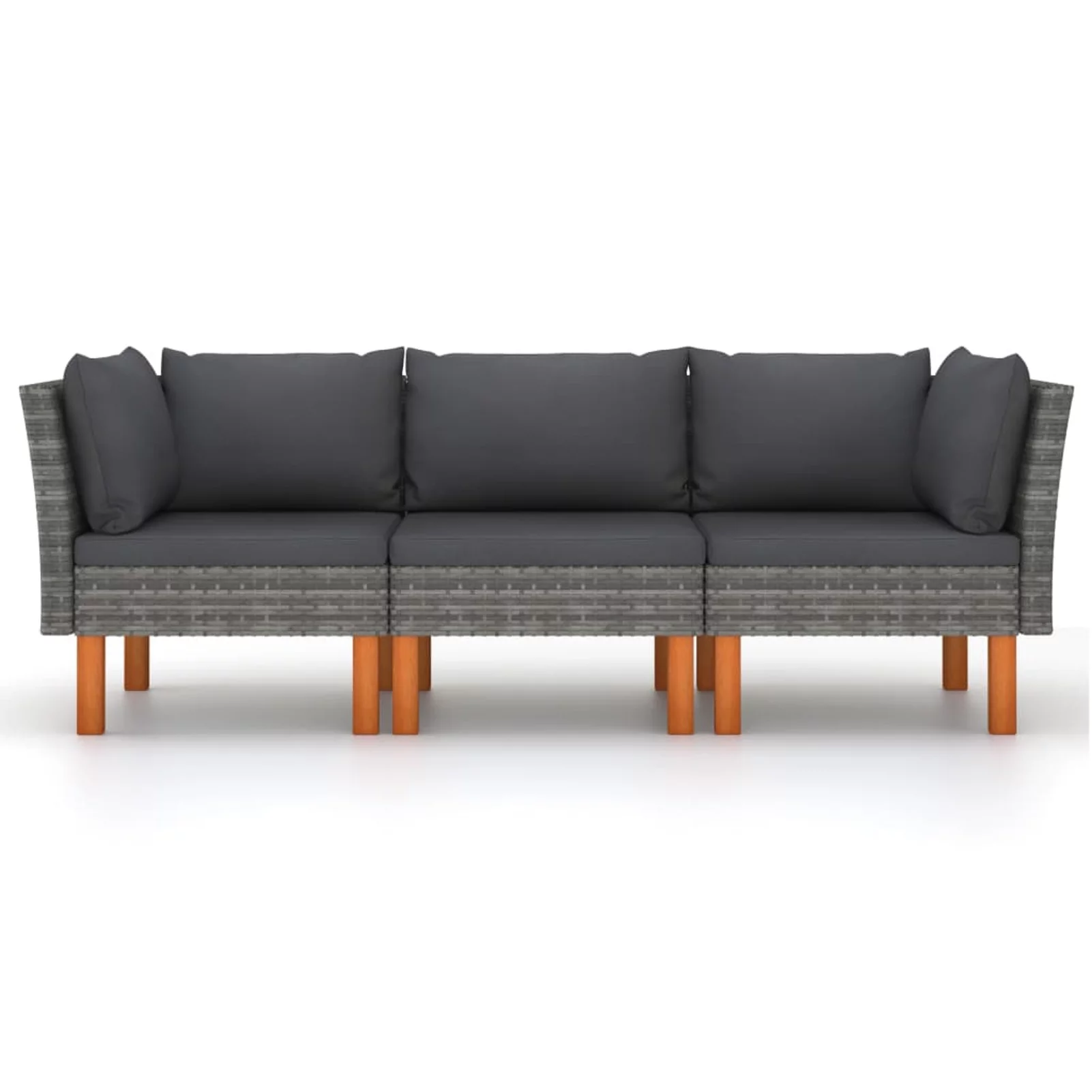 3-Seater Patio Sofa with Cushions Gray Poly Rattan