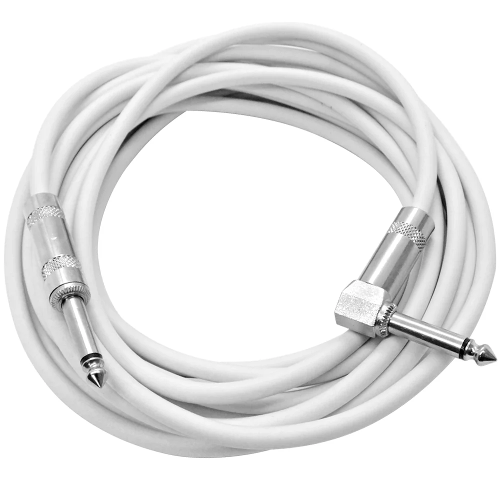 Seismic Audio 2 Pack of 20 Foot White 1/4 Inch TS Right Angle to Straight Guitar Cables 20' - SAGC20R-White-2Pack