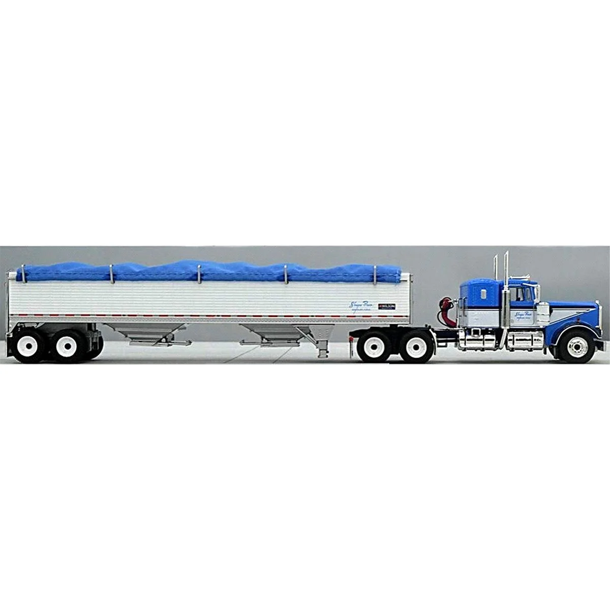 First Gear DCP 1/64 Blue Kenworth W900A w/ 36in Sleeper & Wilson Pacesetter White 43ft Low Sided Grain Trailer Shupe Bros 60-1582